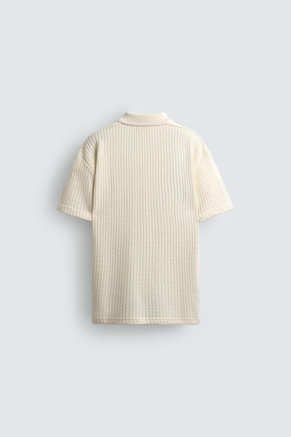 자라 와플텍스처 코튼블렌드 반팔 폴로 셔츠 4087/333 OYSTER-WHITE 이미지 8