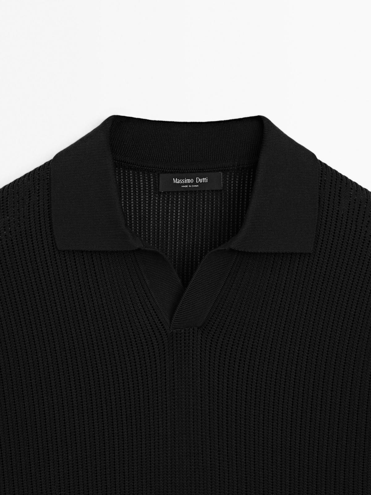 마시모두띠 오픈워크 브이넥 니트 폴로셔츠 0998/206 BLACK - 상세 이미지 3