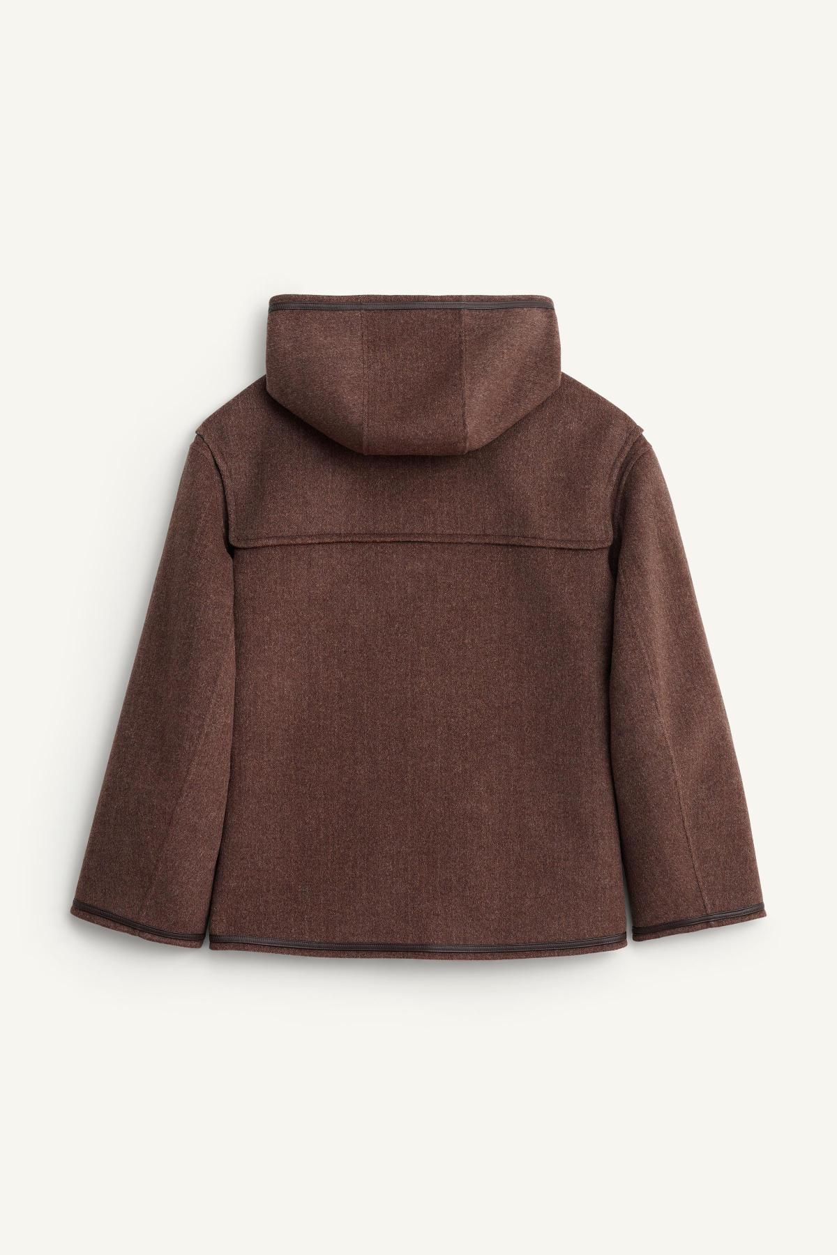 자라 한정판 울블렌드 체크 후드 더플 코트 브라운 6153/700 TAUPE 이미지 8