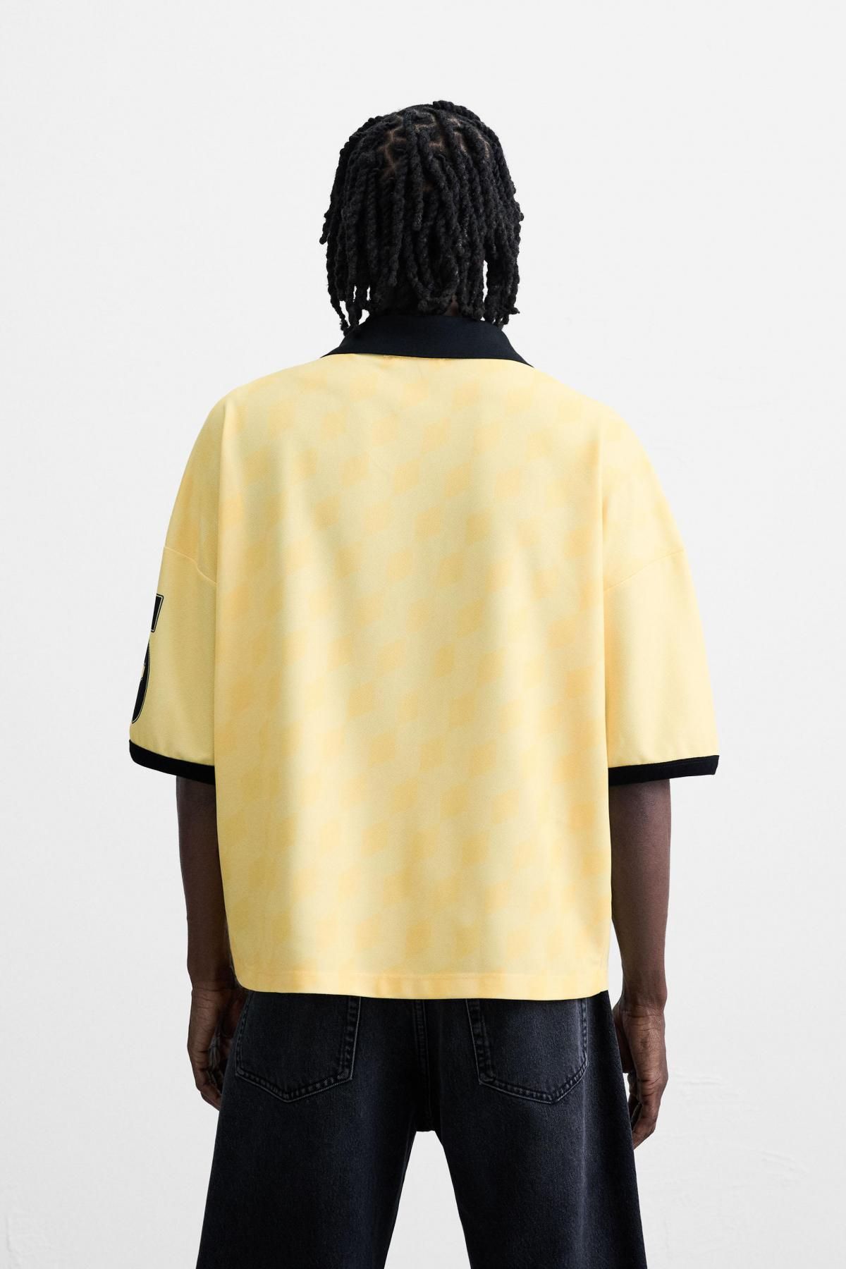 자라 레트로 테크니컬 프린트 반팔 폴로셔츠 6224/338 LIGHT YELLOW - 상세 이미지 4