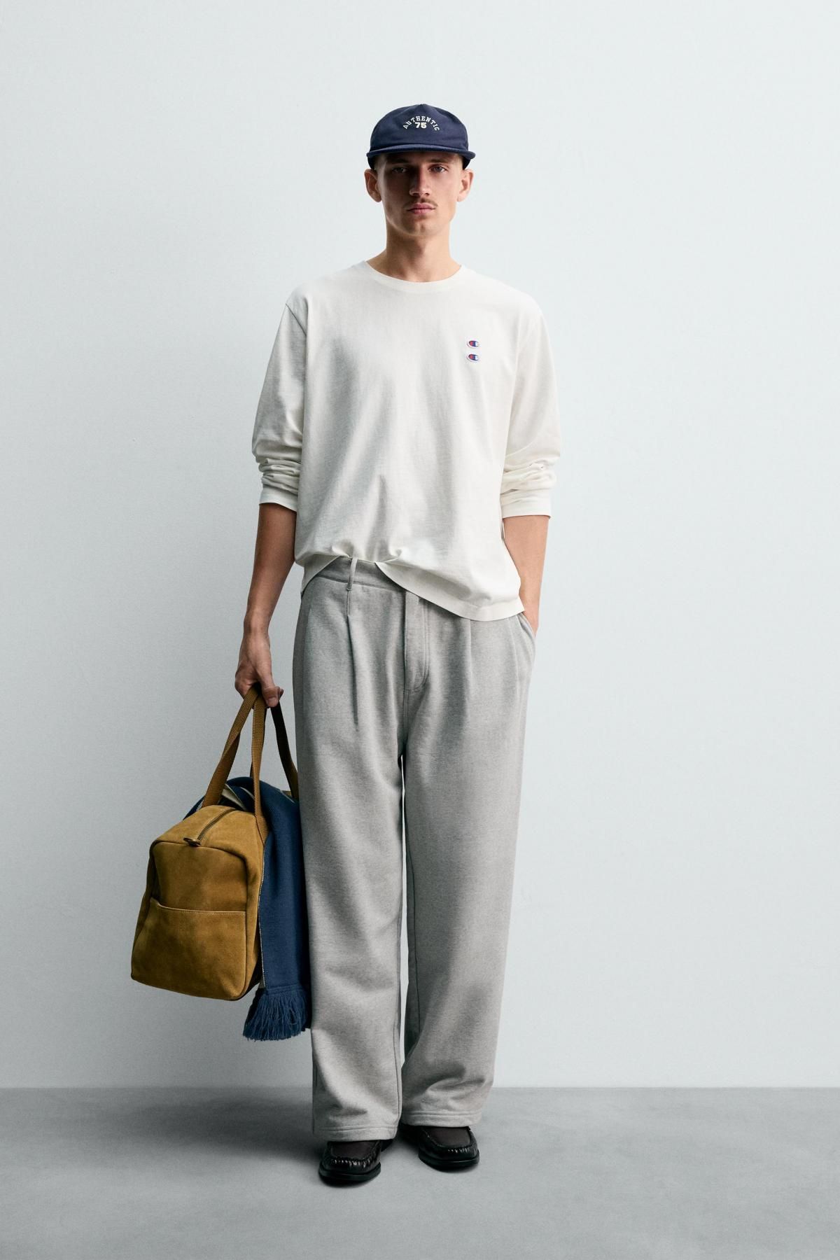 자라 라운드넥 코튼 긴팔 티셔츠 X 챔피온 4087/376 OYSTER-WHITE - 상세 이미지 2