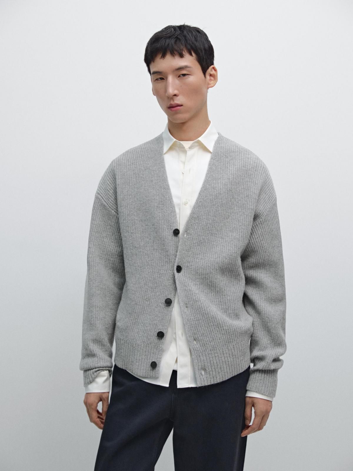 마시모두띠 미니멀 울블렌드 브이넥 니트 가디건 0971/700 PALE GREY - 상세 이미지 3
