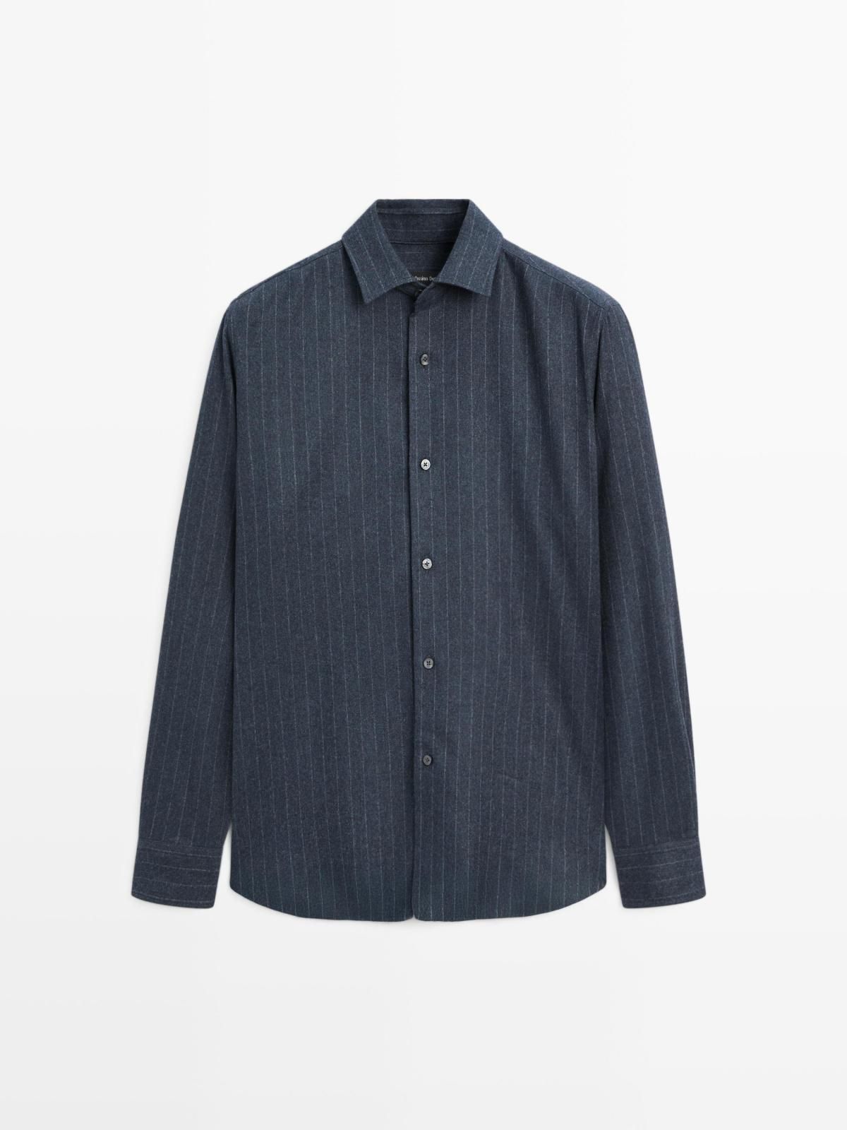마시모두띠 클래식 핀스트라이프 레귤러핏 울블렌드 긴팔 셔츠 1803/276 MEDIUM BLUE - 상품 이미지