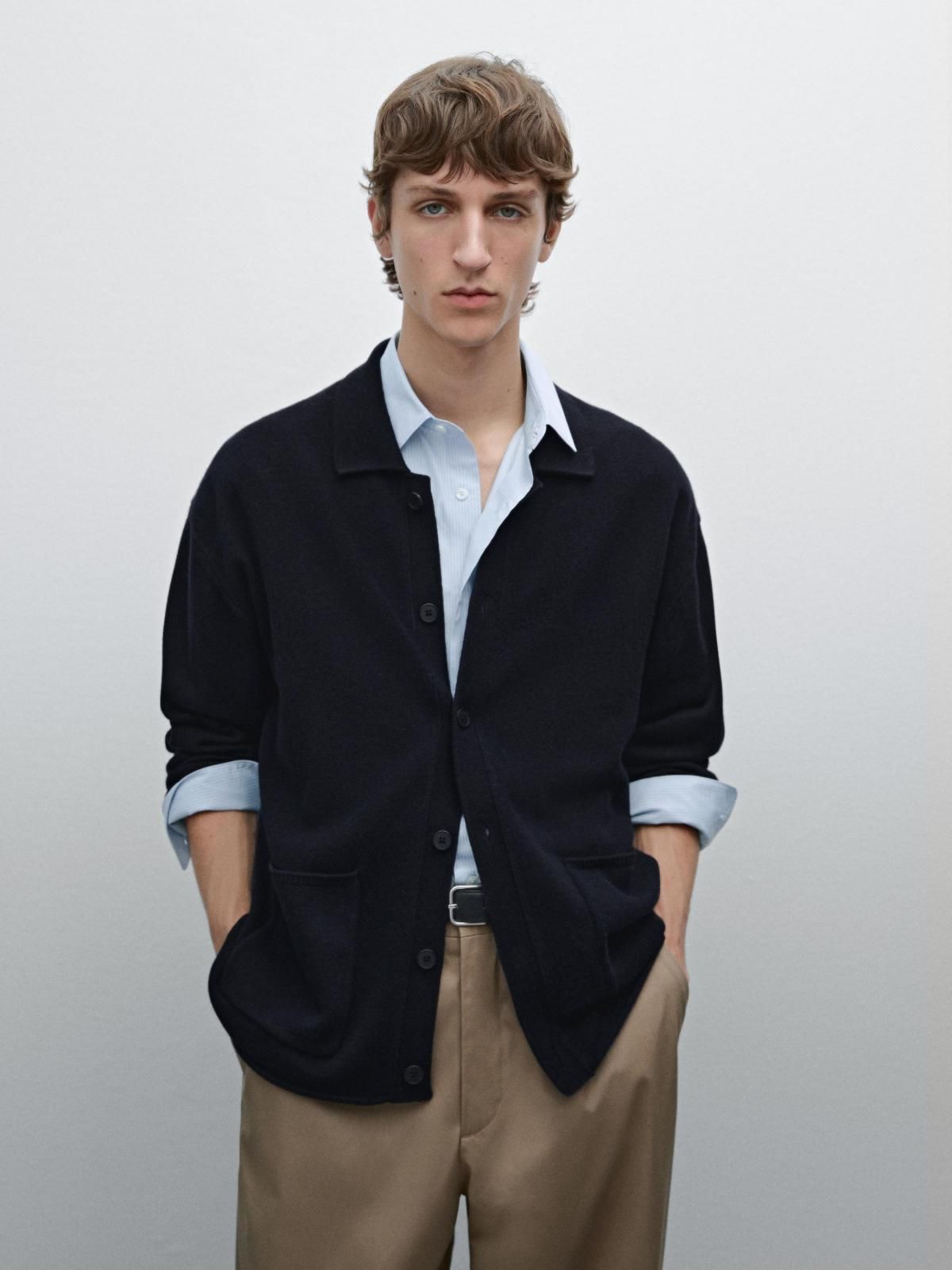 마시모두띠 미니멀 코튼 블렌드 폴로 니트 가디건 0961/395 NAVY BLUE - 상세 이미지 3
