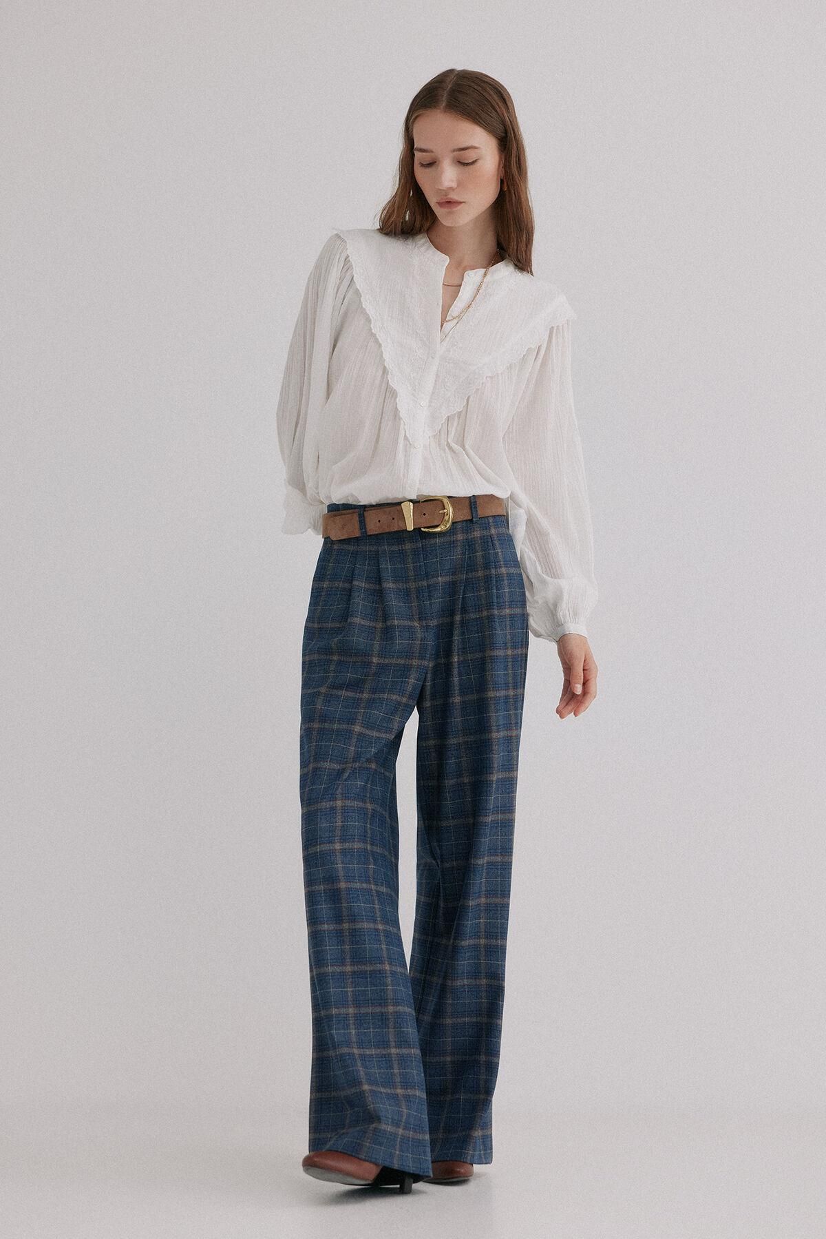 호스 인트로피아 체크 와이드 롱 슬랙스 팬츠 6542844 AZUL MARINO - 상세 이미지 3