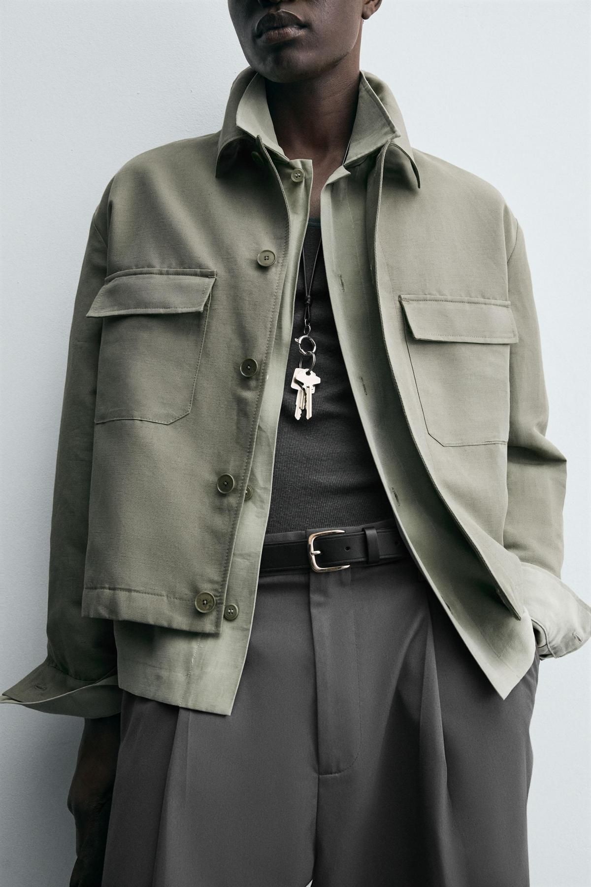 자라 포켓 카키 테크니컬 박시핏 오버셔츠 5899/444 LIGHT GREEN 이미지 7