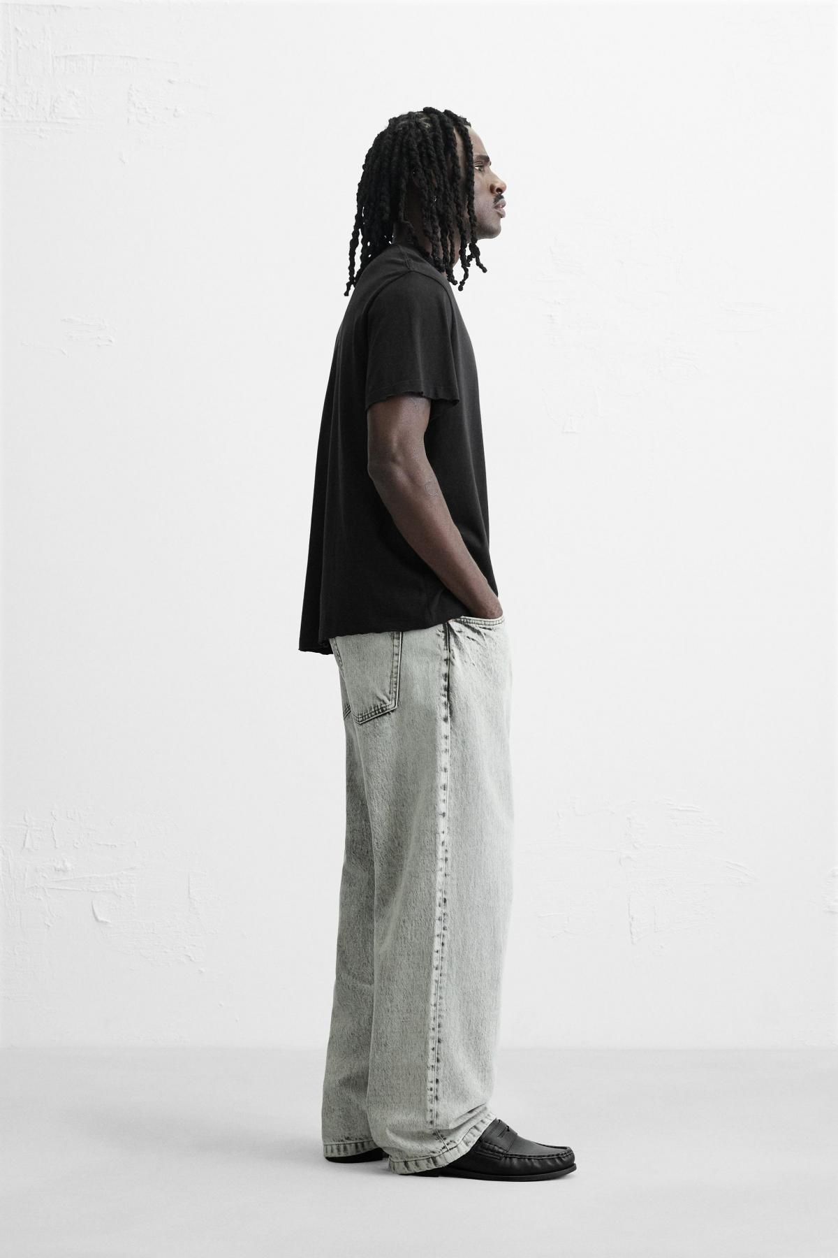 자라 블랙 코튼 불규칙 텍스처 반팔 티셔츠 5644/328 BLACK - 상세 이미지 5