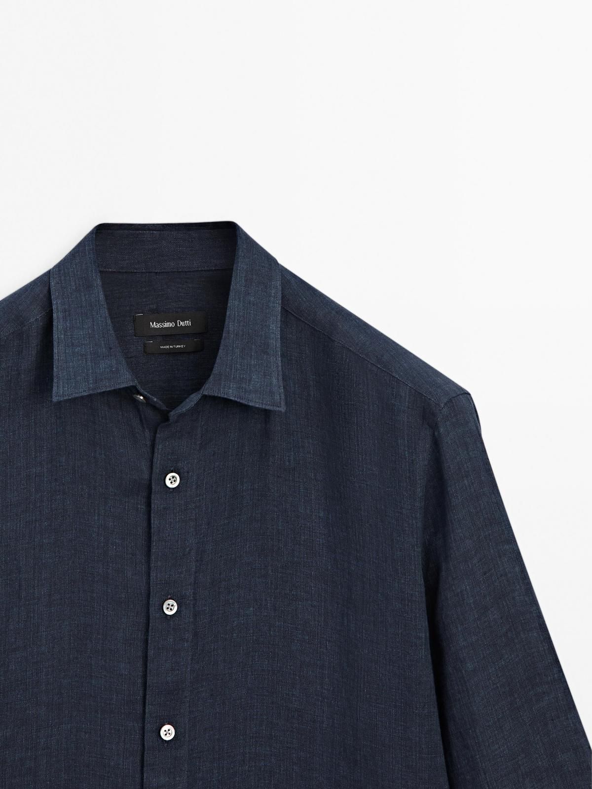 마시모두띠 슬림핏 100 리넨 긴팔 셔츠 0179/725 NAVY BLUE - 상세 이미지 2