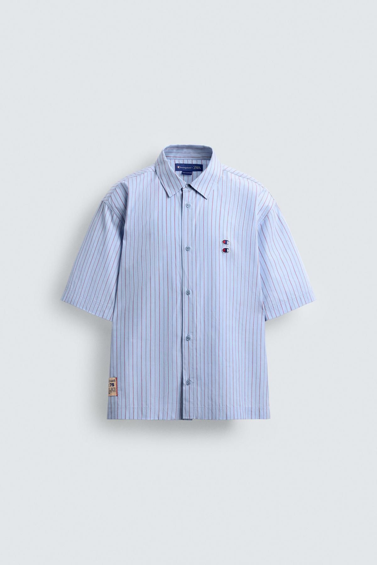 자라 스트라이프 오버핏 반팔 셔츠 X 챔피온 6085/323 BLUE - 메인 이미지