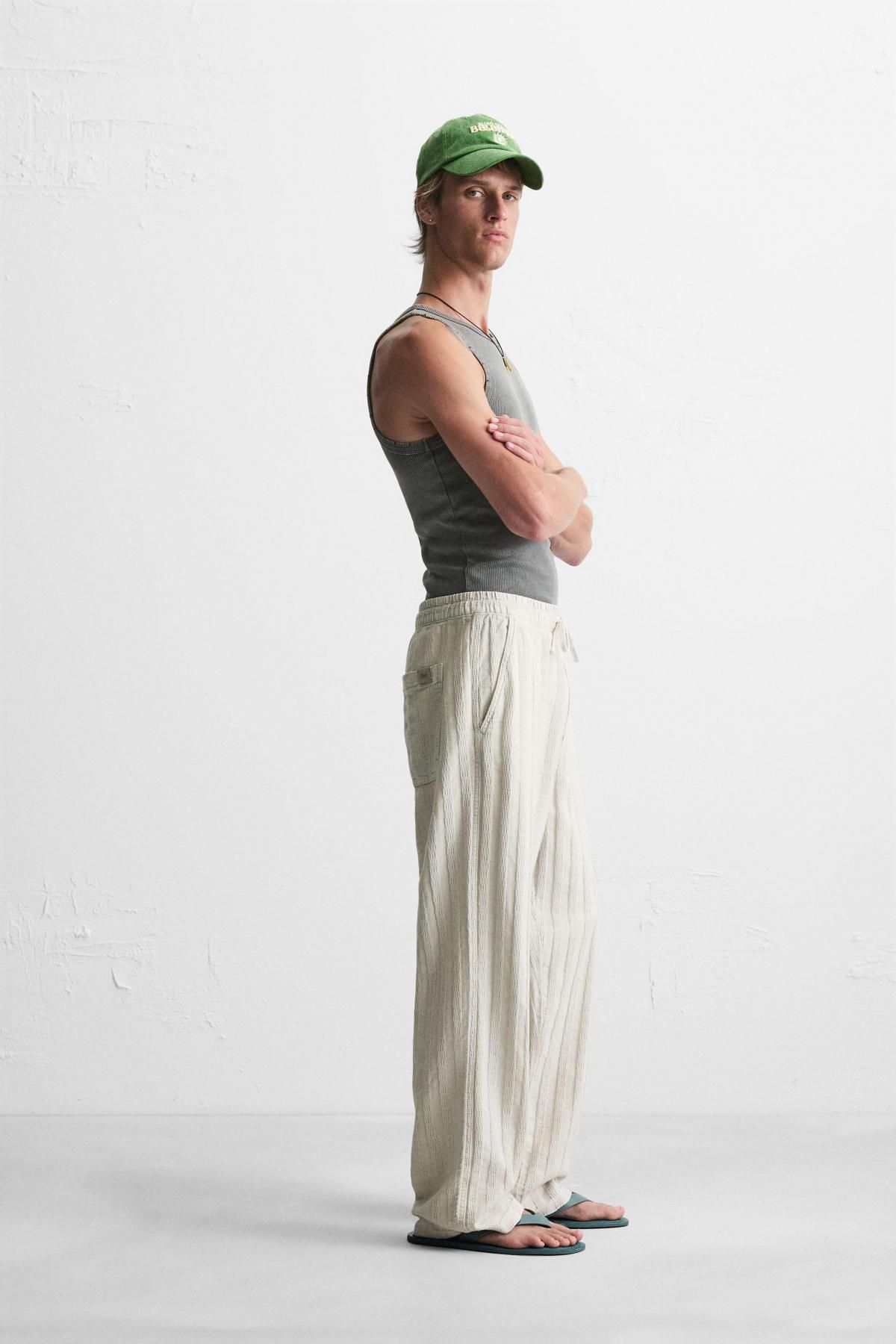 자라 와이드 릴랙스핏 자카드 코튼 팬츠 1538/302 ICE - 상세 이미지 4