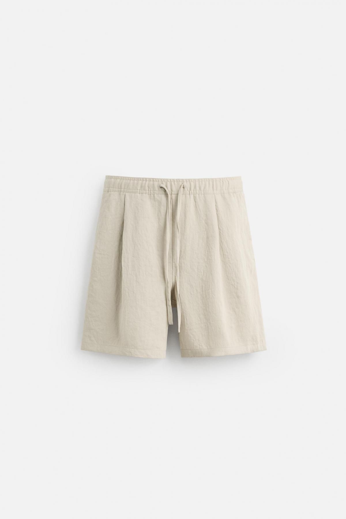 자라 플리츠 드로스트링 리넨 블렌드 버뮤다 반바지 1195/324 SAND / MARL - 메인 이미지