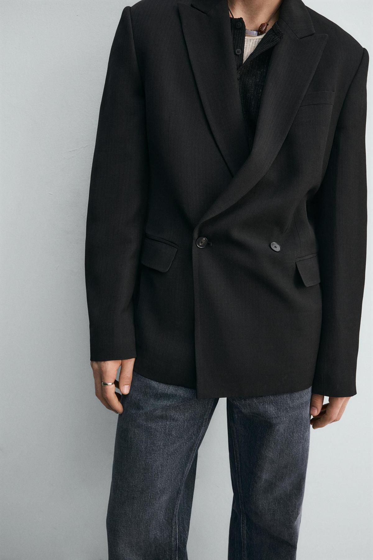 자라 테크니컬 더블브레스트 블랙 블레이저 6400/152 BLACK 이미지 6