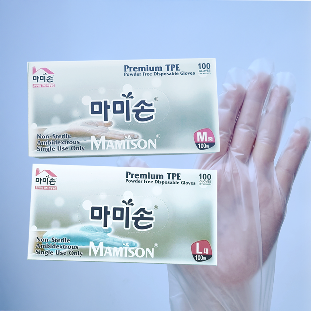 마미손 TPE 위생장갑 두꺼운 비닐장갑 100매 일회용 폴리글러브 - 상품 이미지