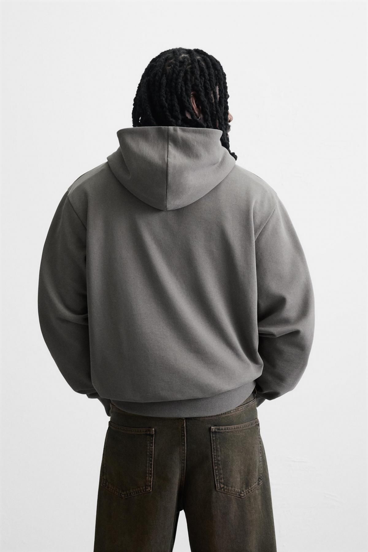 자라 베이직 그레이 코튼 후드 스웨트셔츠 0761/370 ANTHRACITE GREY - 상세 이미지 4