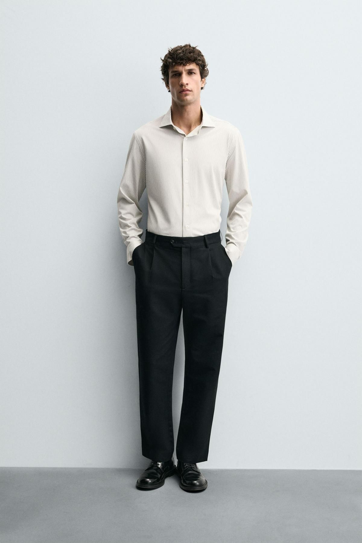 자라 논아이론 테크니컬 레귤러핏 긴팔 셔츠 4493/144 WHITE / GREY - 상세 이미지 2