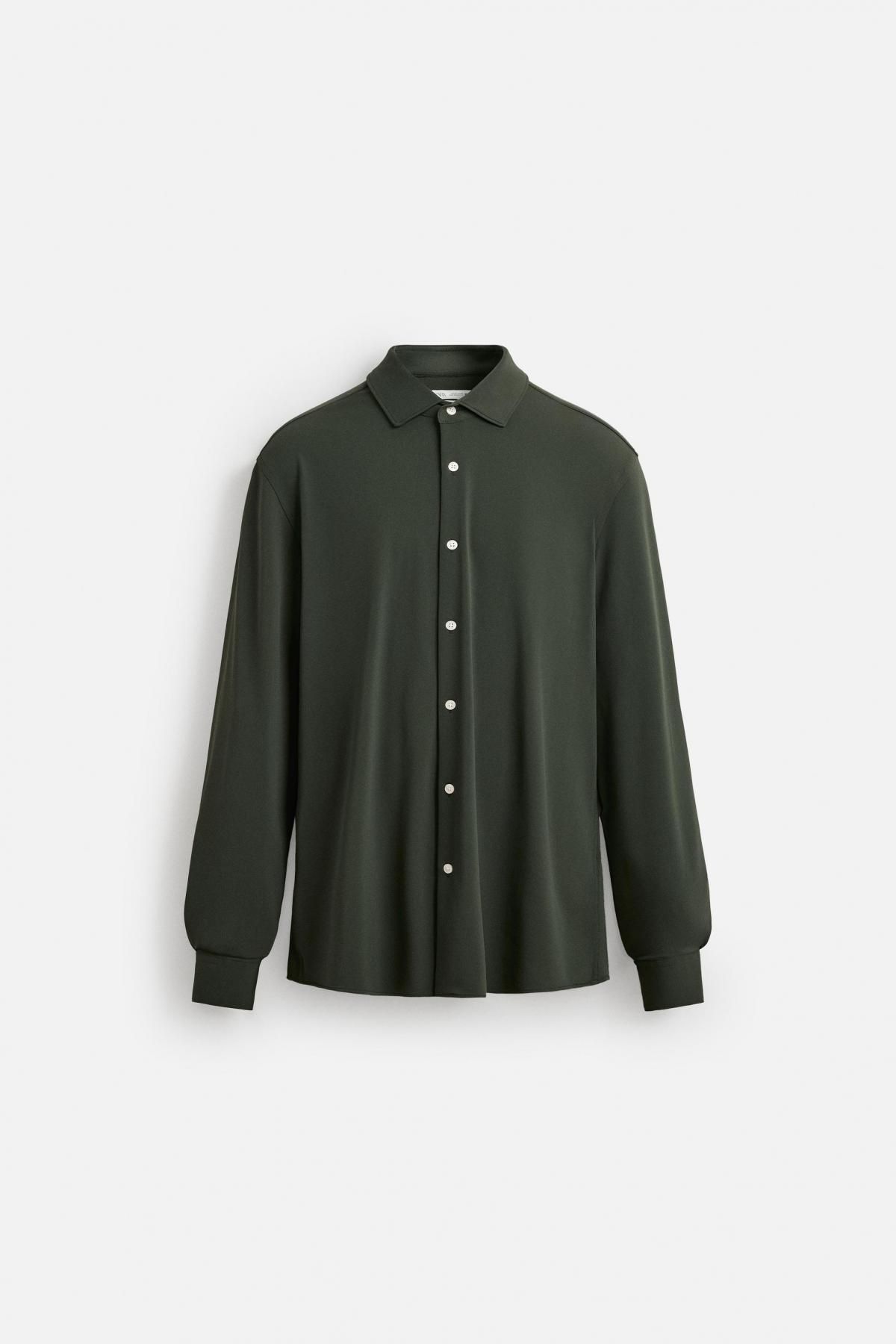 자라 슬림핏 텍스처 스트레치 긴팔 셔츠 4047/476 BOTTLE GREEN - 메인 이미지
