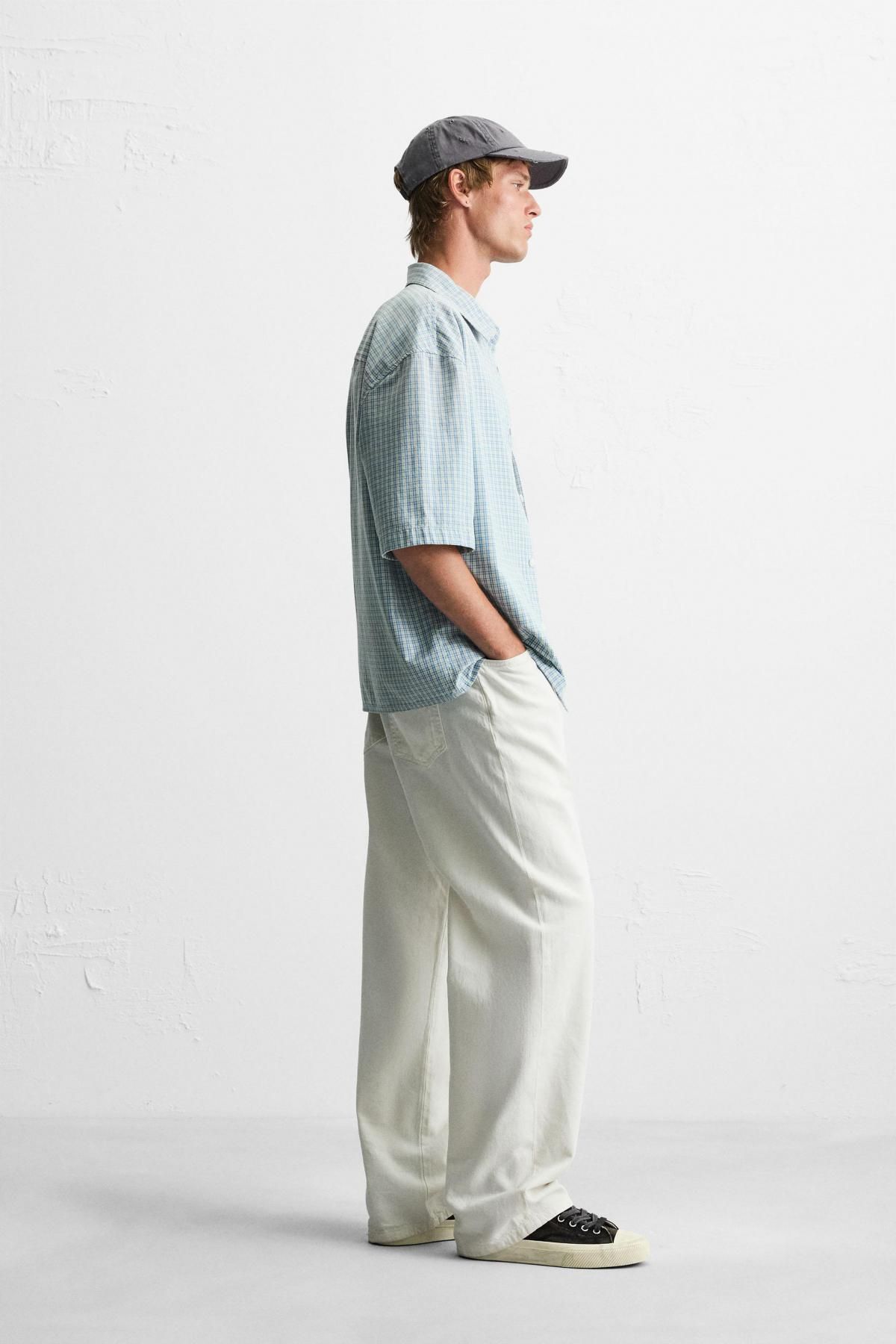 자라 체크 릴랙스핏 반팔 셔츠 7446/330 BLUE/WHITE - 상세 이미지 5