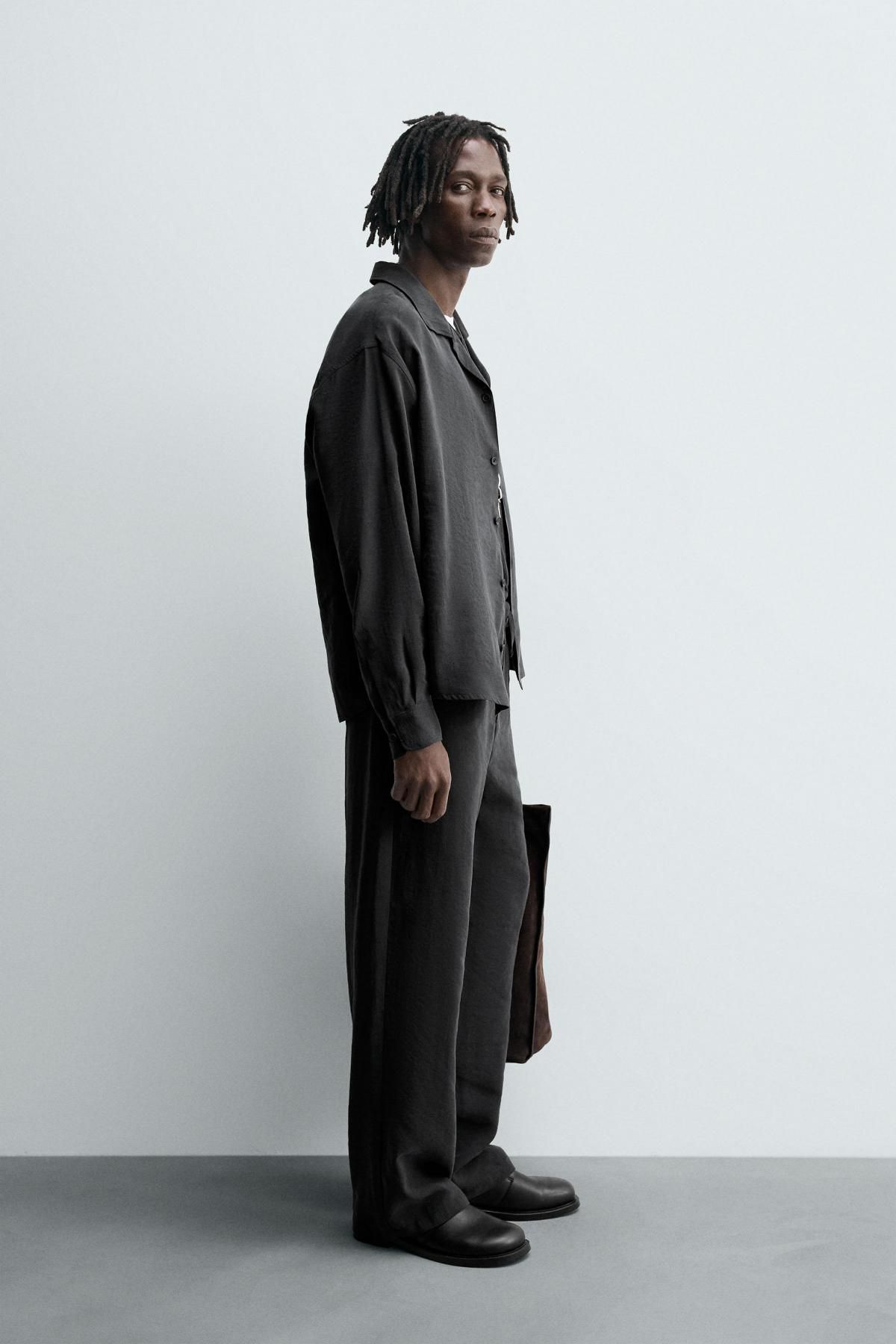 자라 모달 블렌드 릴랙스핏 와이드 팬츠 6726/029 BLACK - 상세 이미지 4