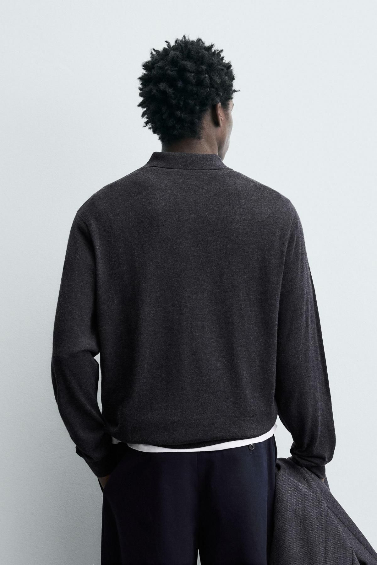 자라 울 실크 긴팔 폴로 니트 스웨터 0077/304 ANTHRACITE GREY - 상세 이미지 4