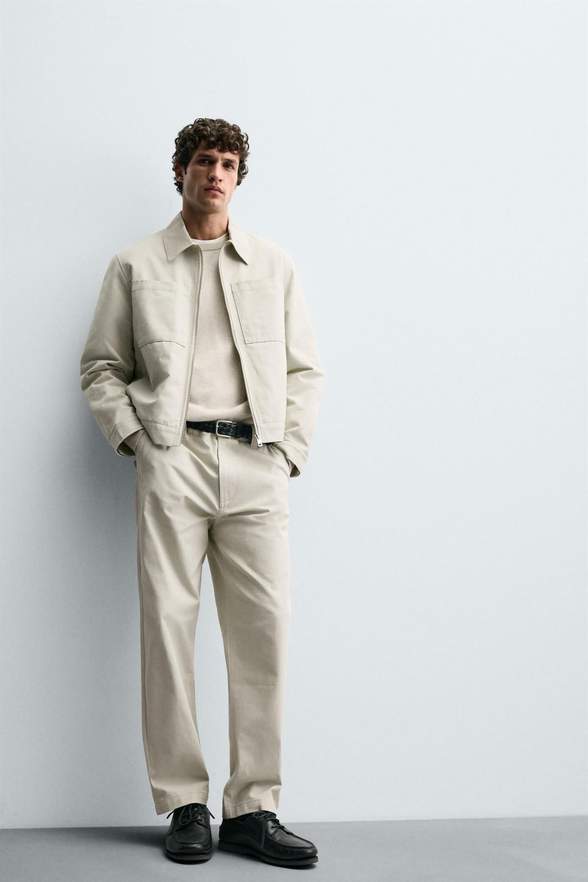 자라 코튼 블렌드 텍스처 캔버스 스트레이트 팬츠 1437/465 BEIGE - 상세 이미지 5