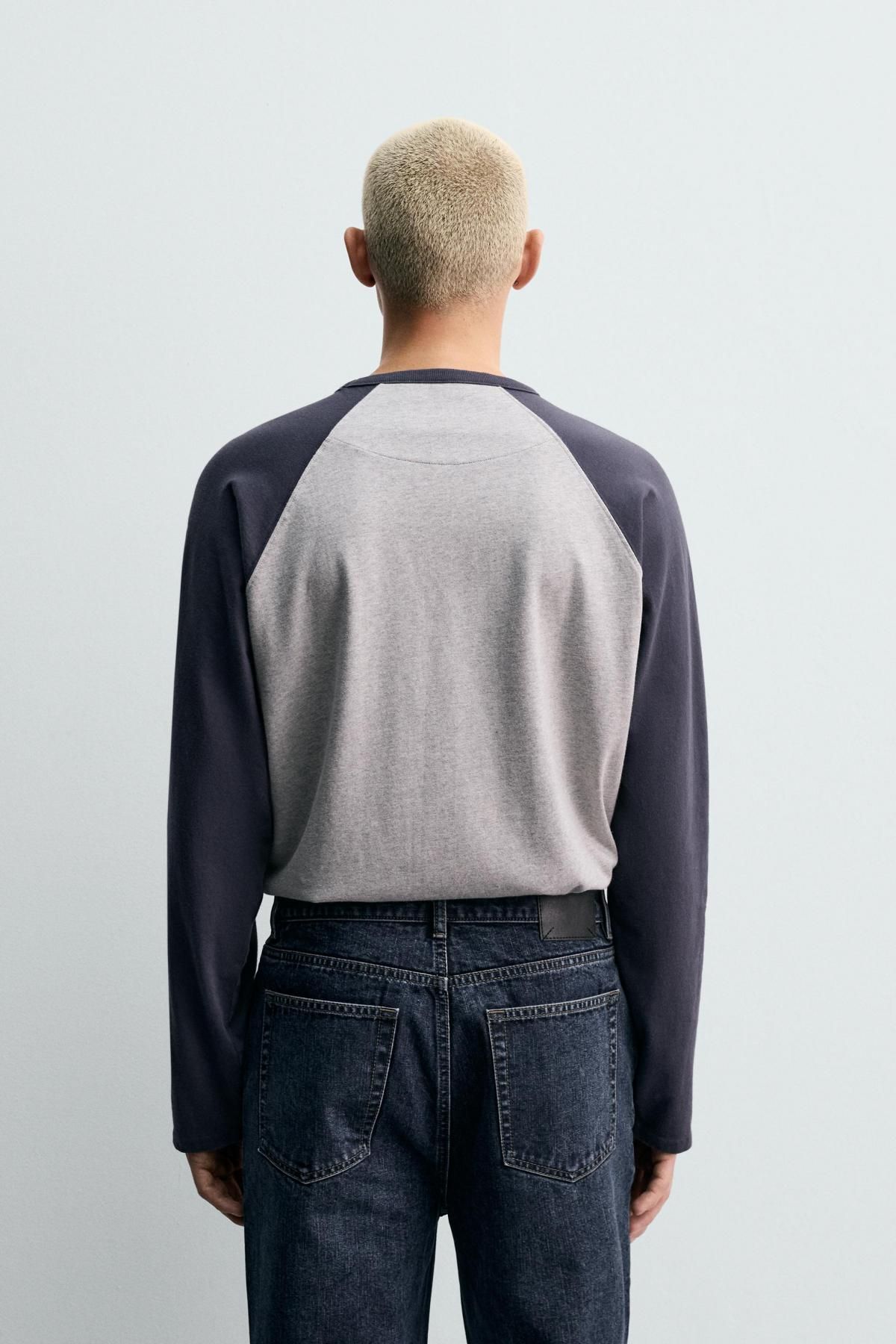 자라 컬러블록 래글런 긴팔 티셔츠 1501/340 GREY / BLUE - 상세 이미지 4