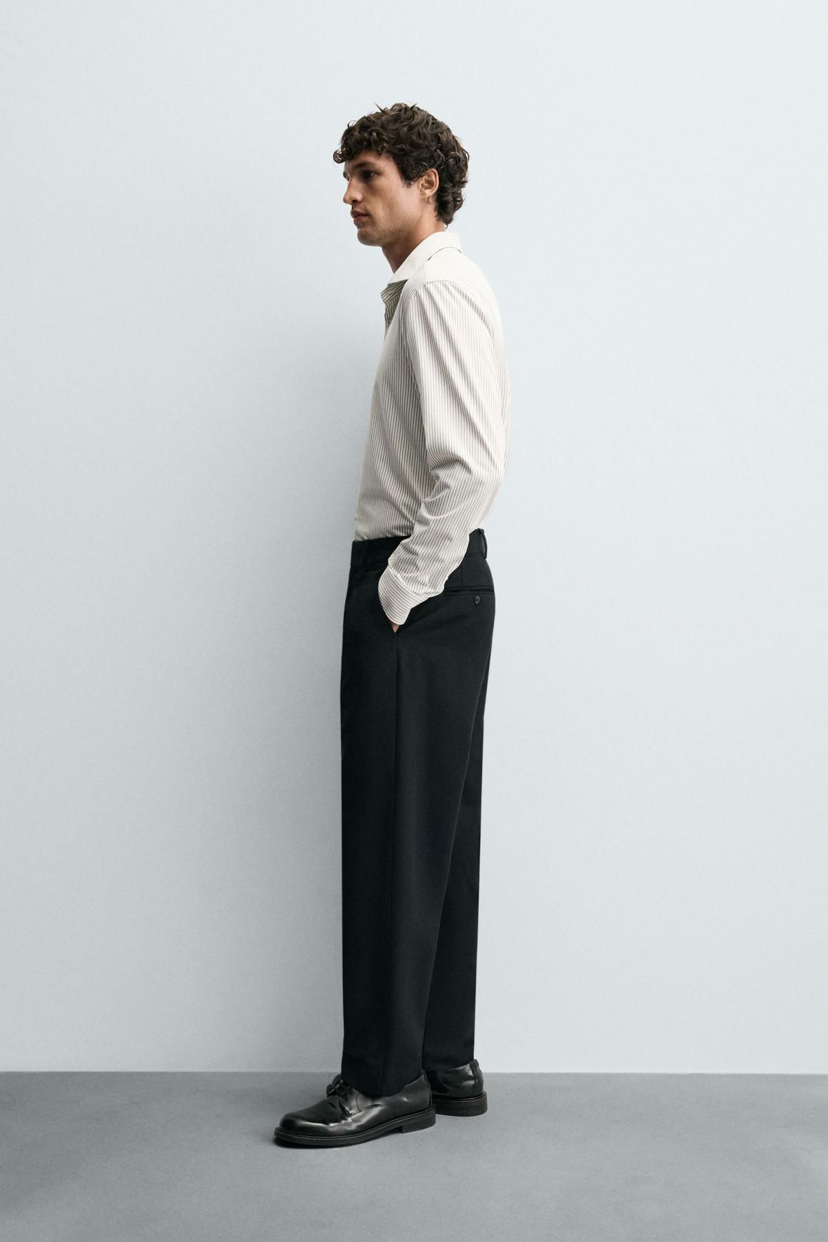자라 논아이론 테크니컬 레귤러핏 긴팔 셔츠 4493/144 WHITE / GREY - 상세 이미지 5