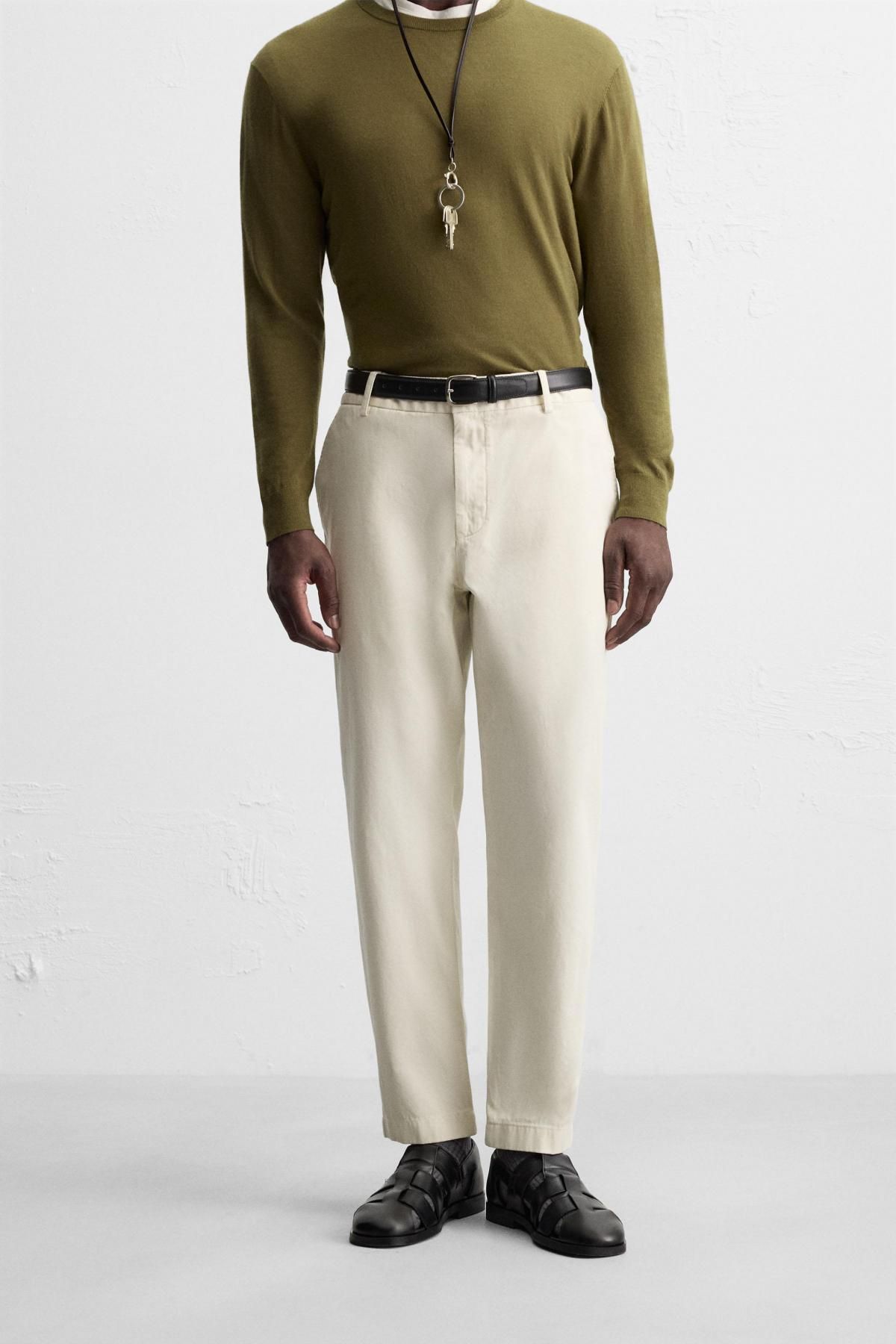 자라 미니멀 코튼 트윌 치노 슬랙스 팬츠 6786/186 OYSTER-WHITE - 메인 이미지