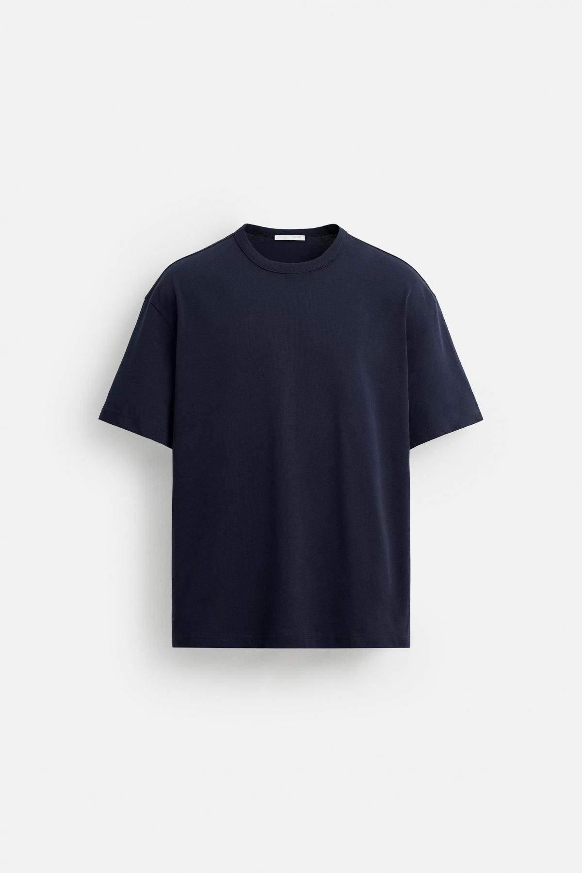 자라 헤비웨이트 네이비 골지 반팔 티셔츠 4087/300 NAVY BLUE - 메인 이미지