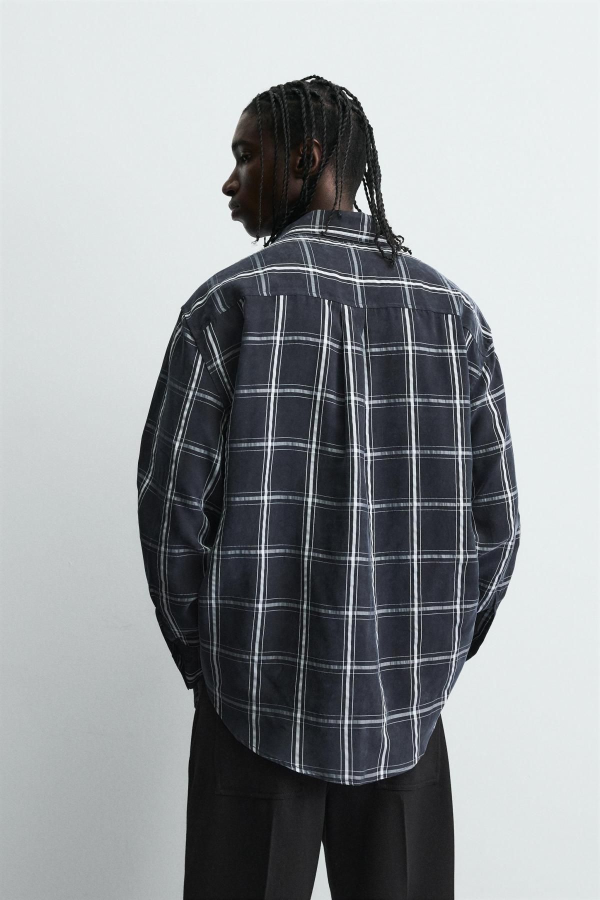 자라 테크니컬 체크 긴팔 셔츠 5320/705 NAVY BLUE - 상세 이미지 4