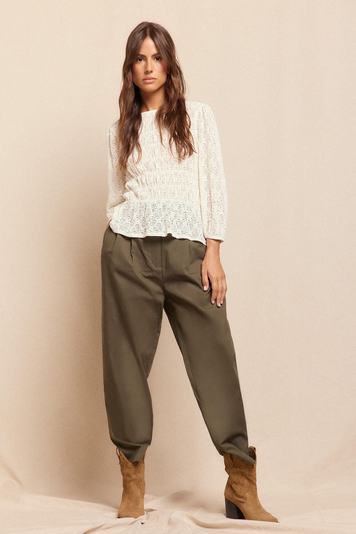 슬로우러브 와이드핏 코튼 트윌 팬츠 3722130 VERDE OSCURO - 상세 이미지 2