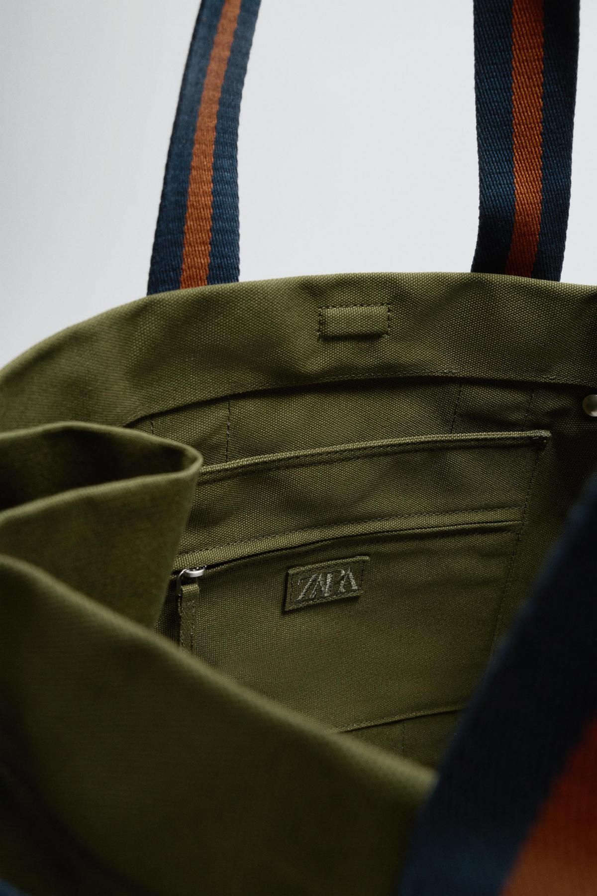자라 캔버스 스트라이프 에코백 라지 숄더 토트백 3326/620 KHAKI GREEN - 상세 이미지 4