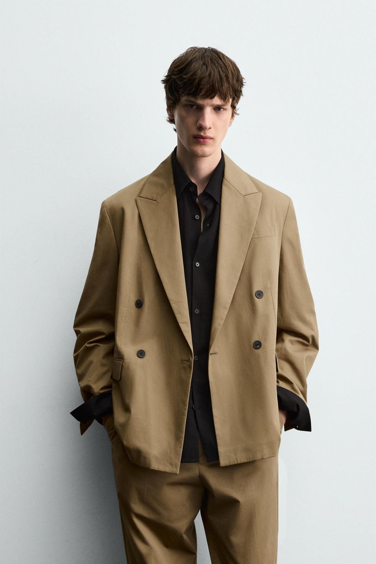 자라 라이트 브라운 더블 브레스트 블레이저 6392/700 CAMEL - 상세 이미지 3