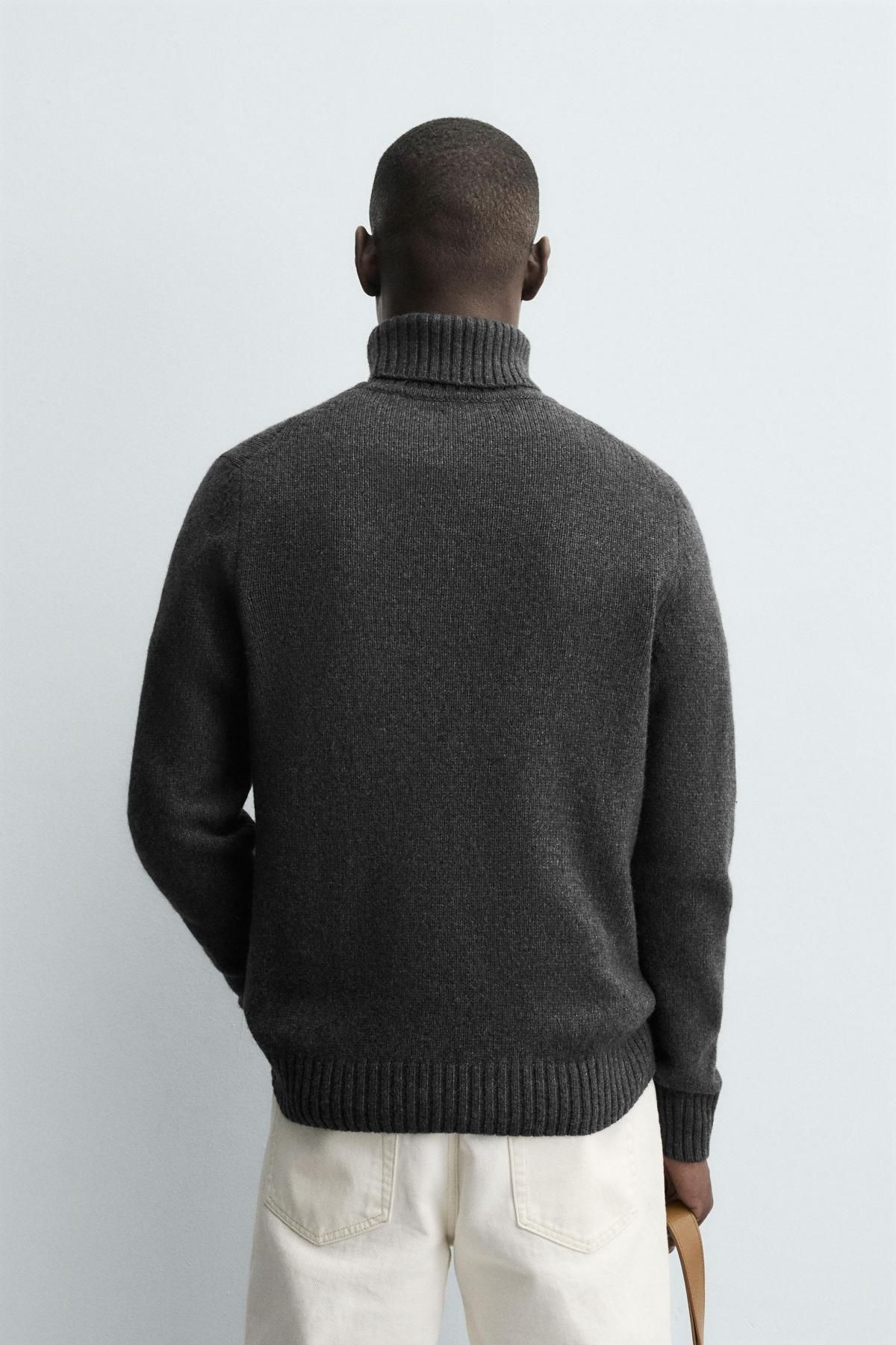 자라 울 블렌드 하이넥 터틀넥 니트 스웨터 3332/306 GREY MARL - 상세 이미지 4
