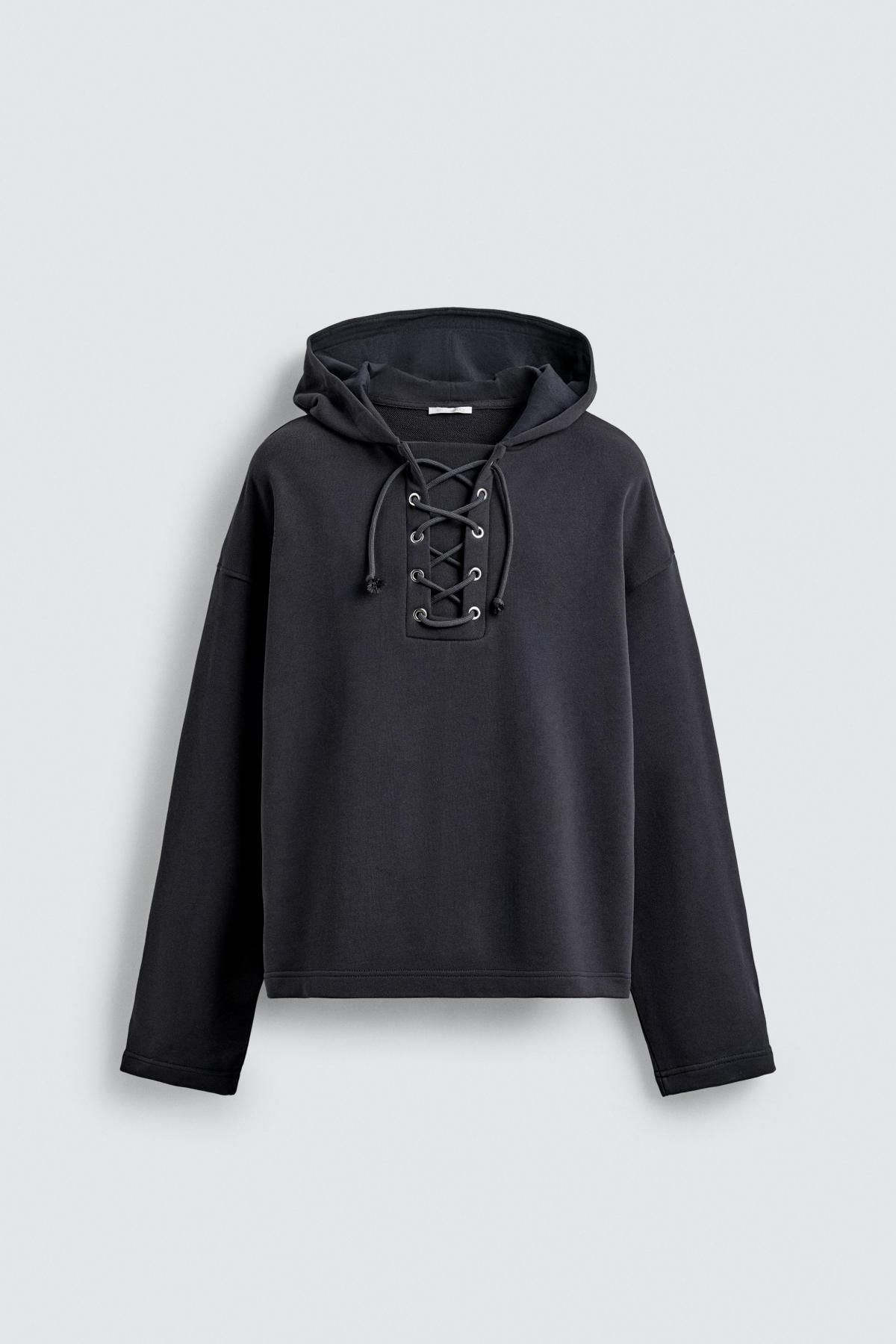 자라 크롭 텍스처 후드 스웨트셔츠 4087/363 DARK GREY - 메인 이미지