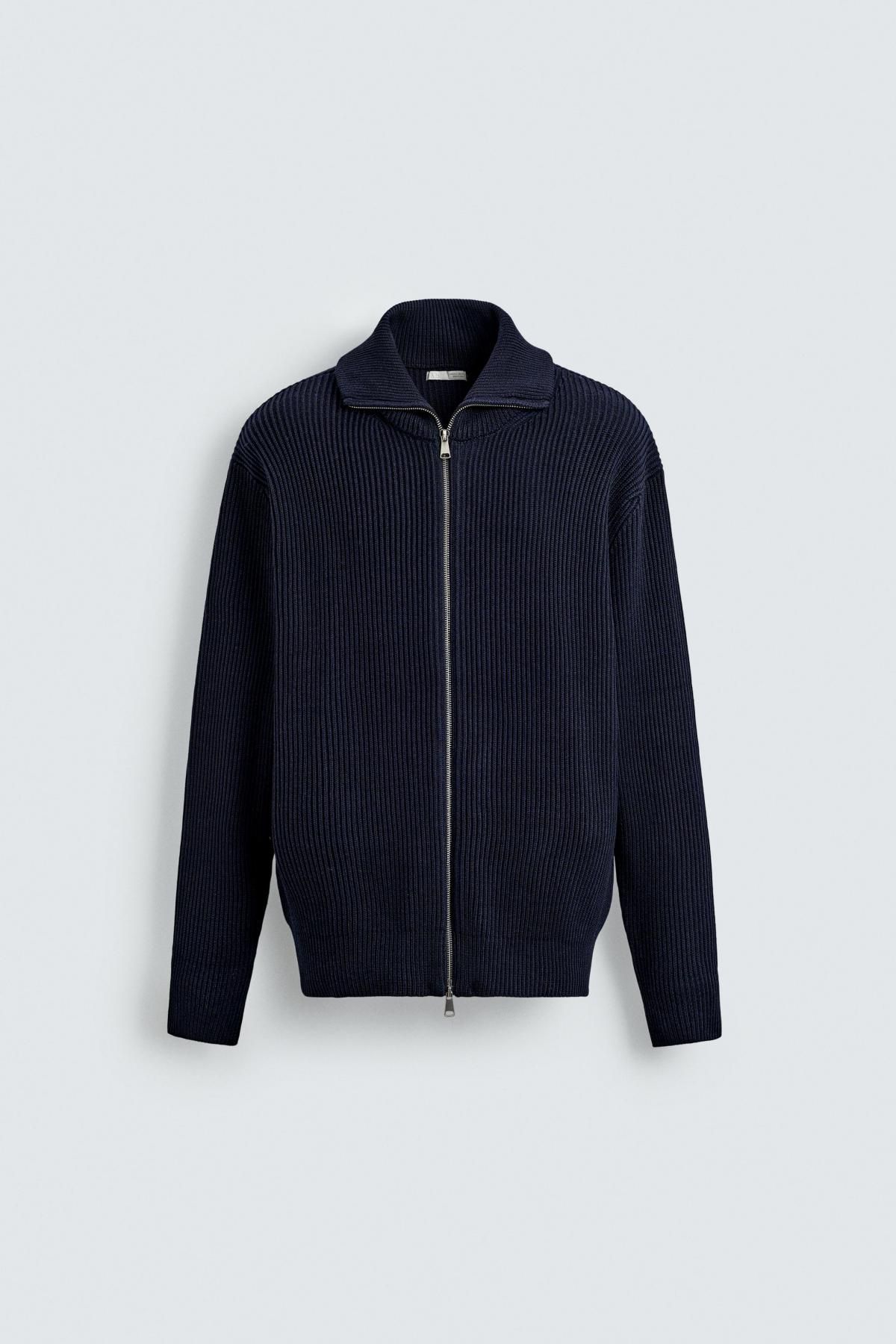 자라 테크니컬 하이넥 집업 니트 가디건 9598/398 NAVY BLUE - 상품 이미지