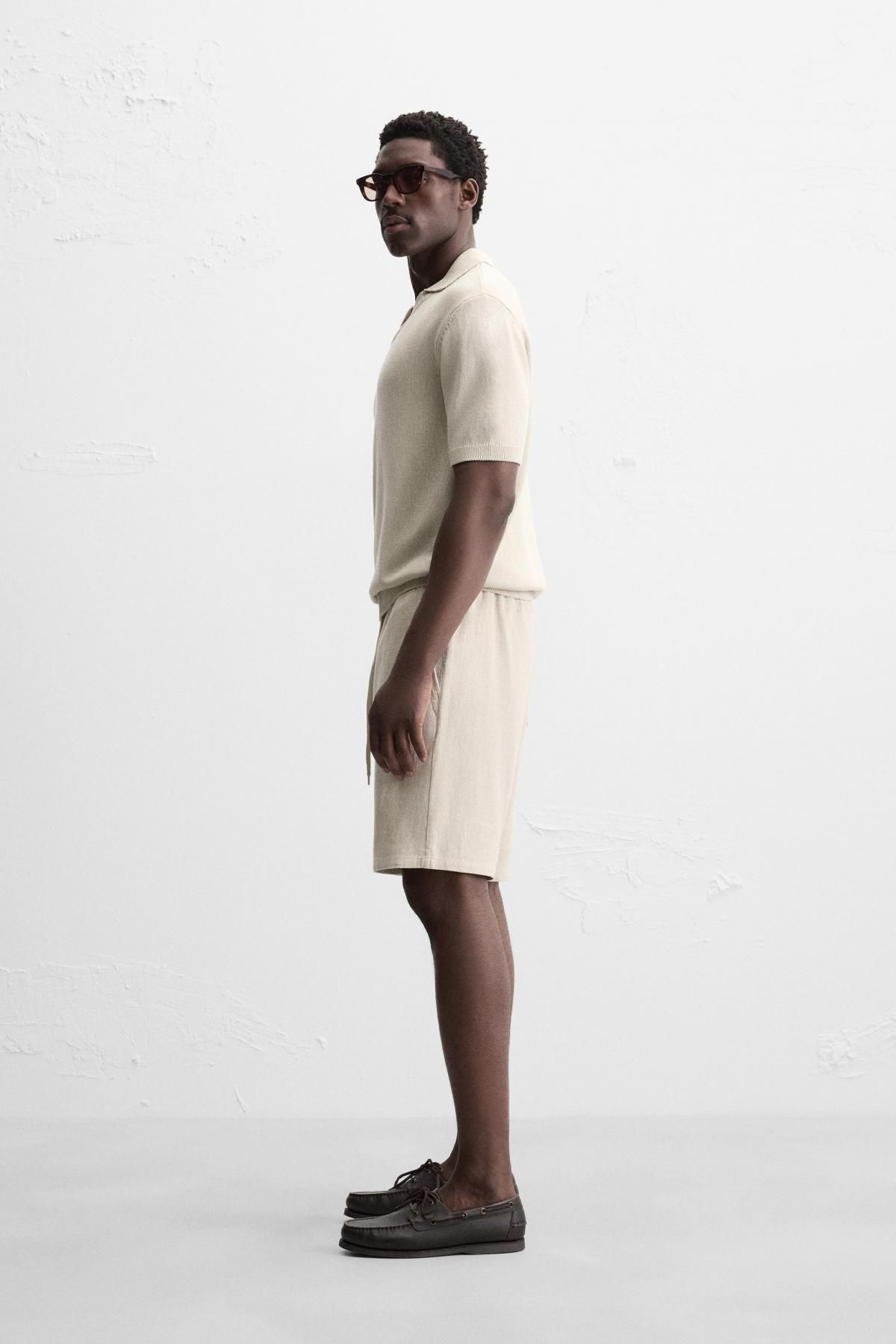 자라 리넨 테크니컬 비스코스 밴딩 버뮤다 반바지 1437/402 LIGHT BEIGE - 상세 이미지 5