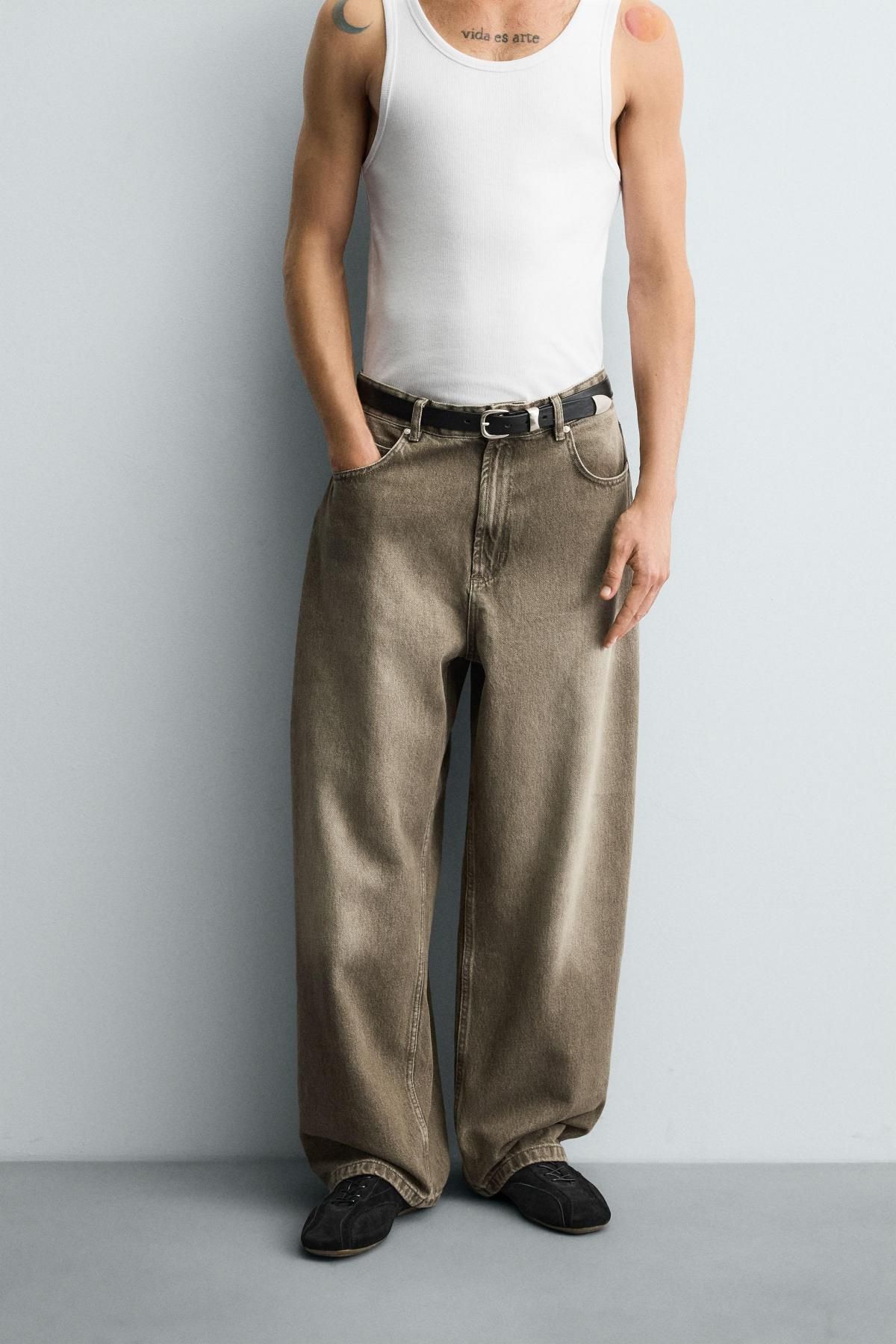 자라 빈티지 워싱 배기핏 와이드 데님 팬츠 5862/321 KHAKI - 상세 이미지 3