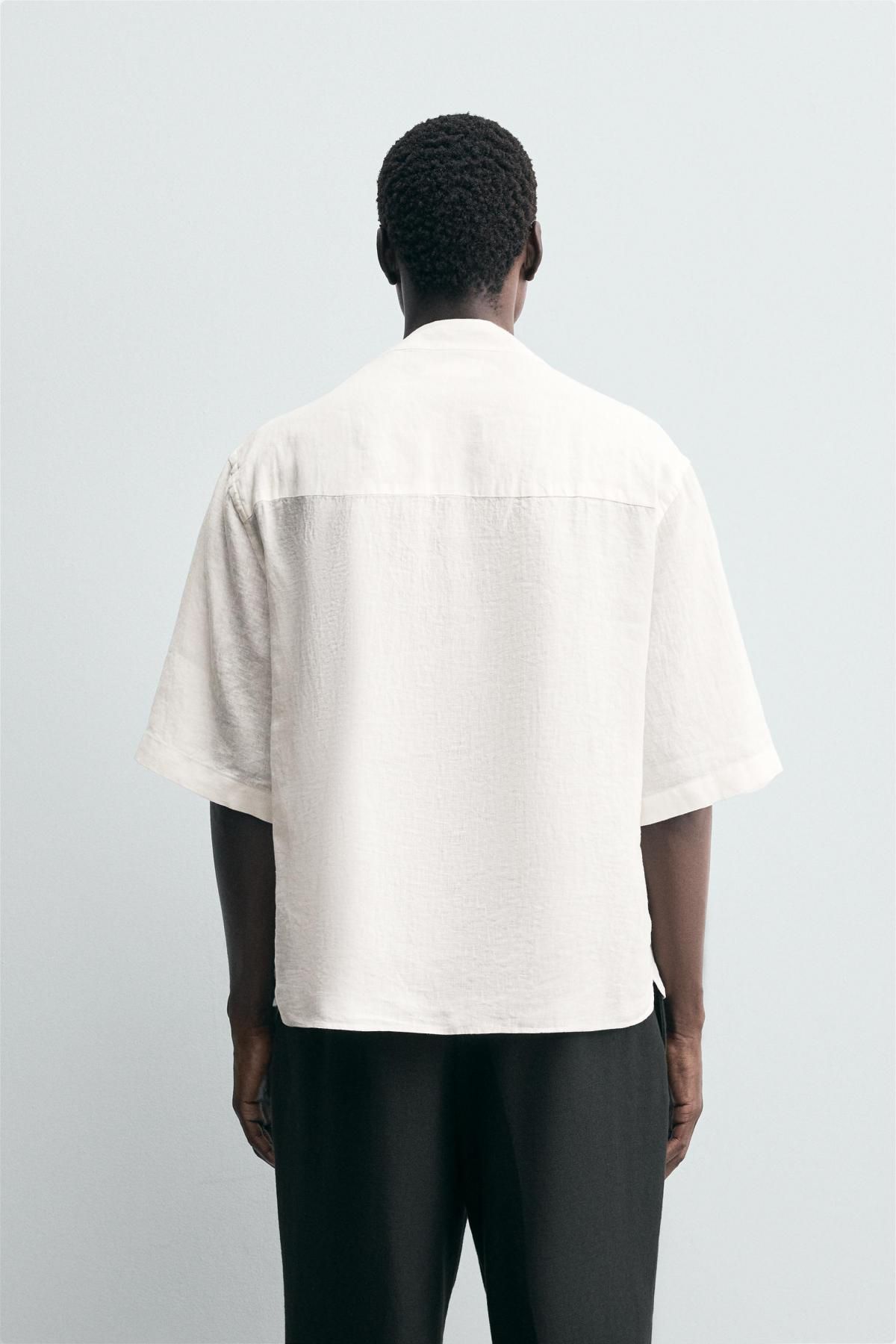 자라 릴렉스핏 썸머 리넨 V넥 반팔셔츠 5679/012 WHITE - 상세 이미지 4
