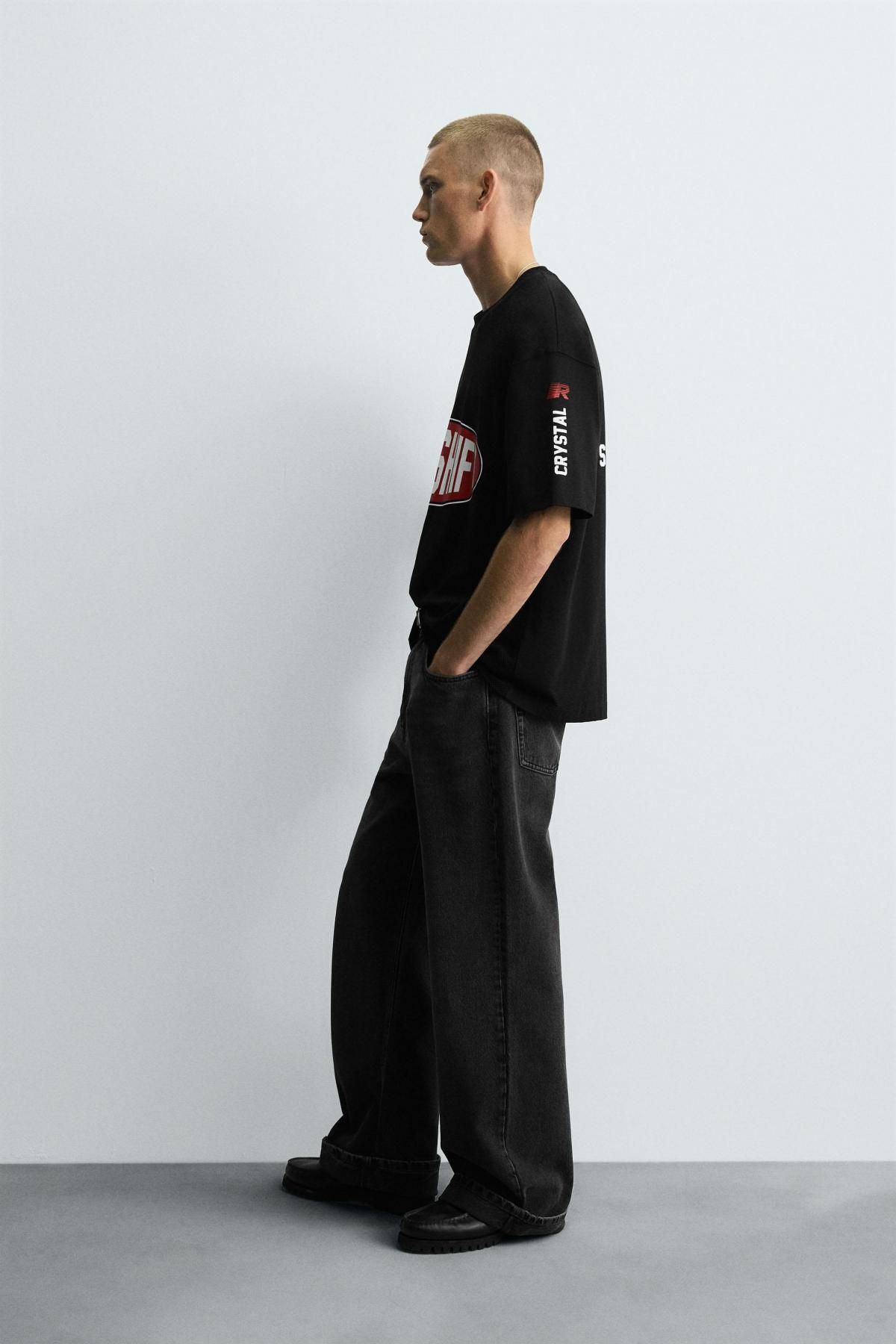자라 테크니컬 그래픽 오버핏 반팔 티셔츠 6224/329 BLACK - 상세 이미지 5