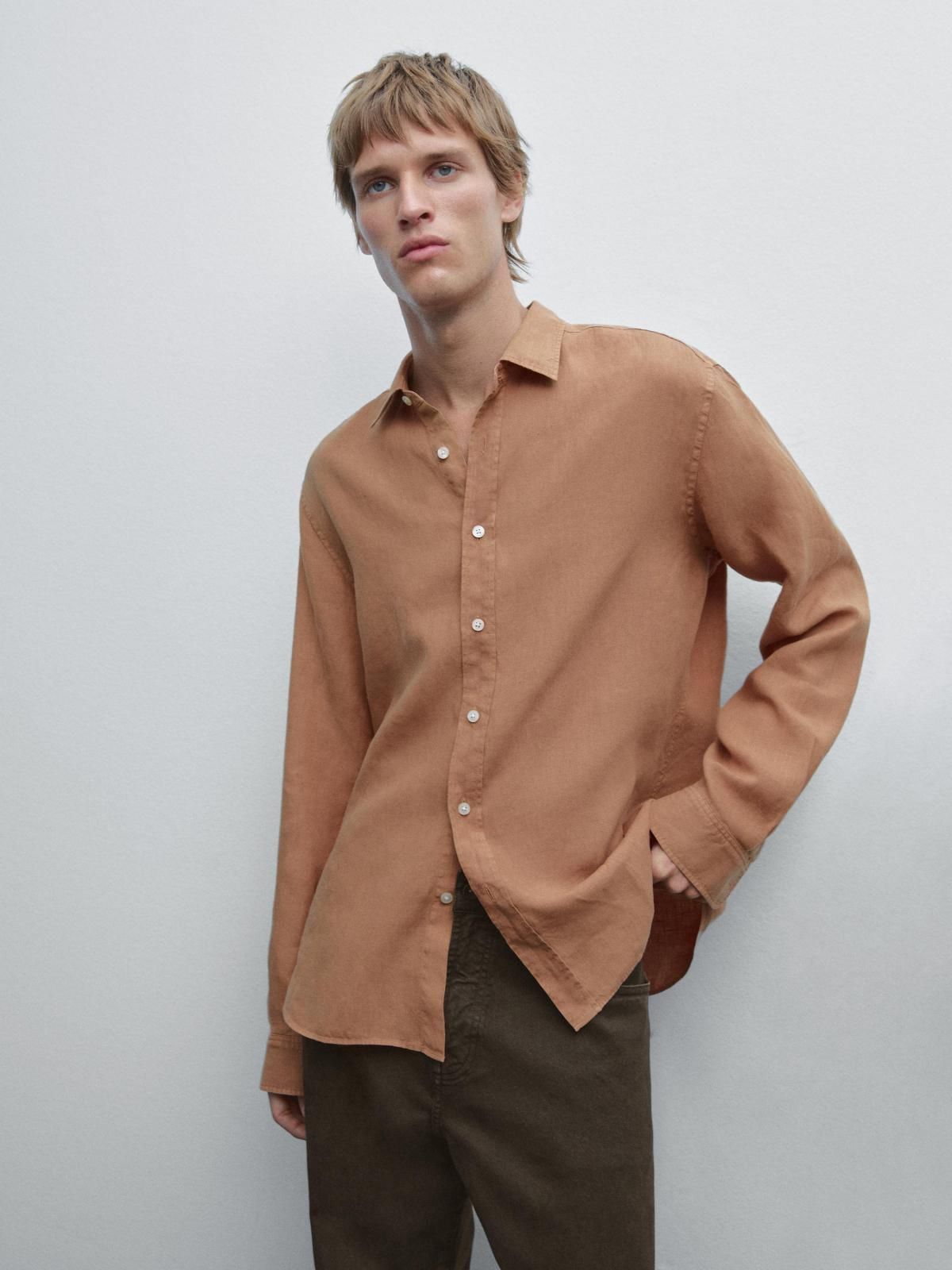 마시모두띠 레귤러핏 리넨 몰틴토 긴팔 셔츠 1757/298 DARK ORANGE - 상세 이미지 3