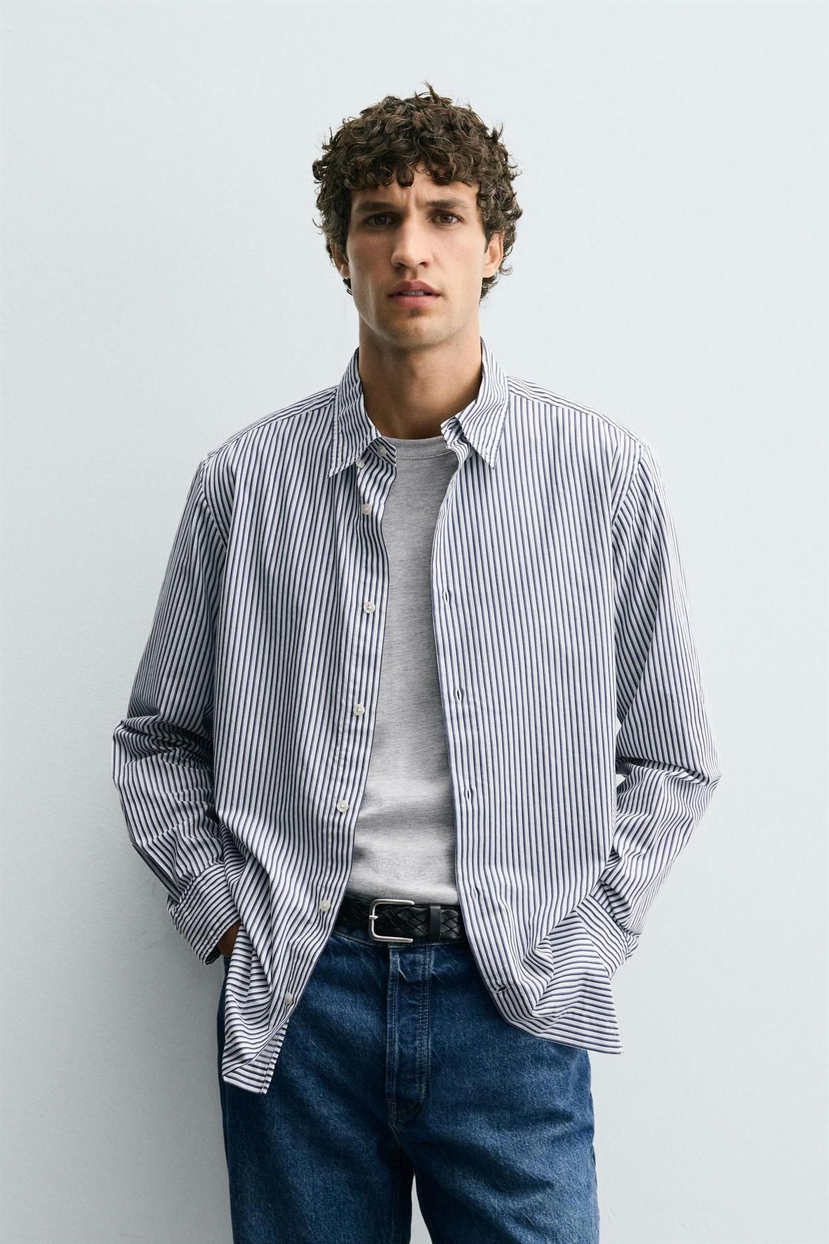 자라 스트라이프 레귤러핏 코튼 긴팔 셔츠 0975/524 DARK NAVY - 상세 이미지 3