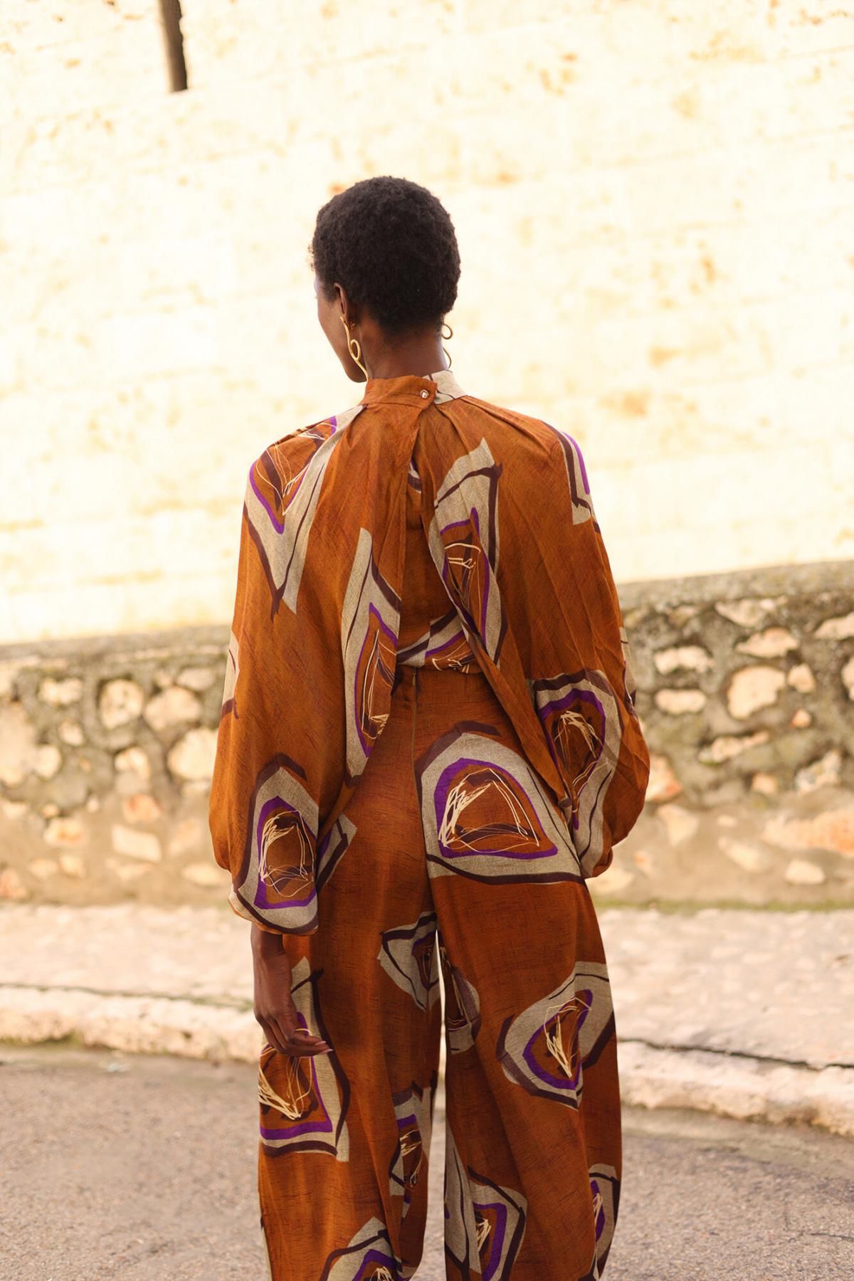 파남비 에스닉 패턴 와이드 플루이드 팬츠 3722215 ESTAMPADO BEIGE - 상세 이미지 3