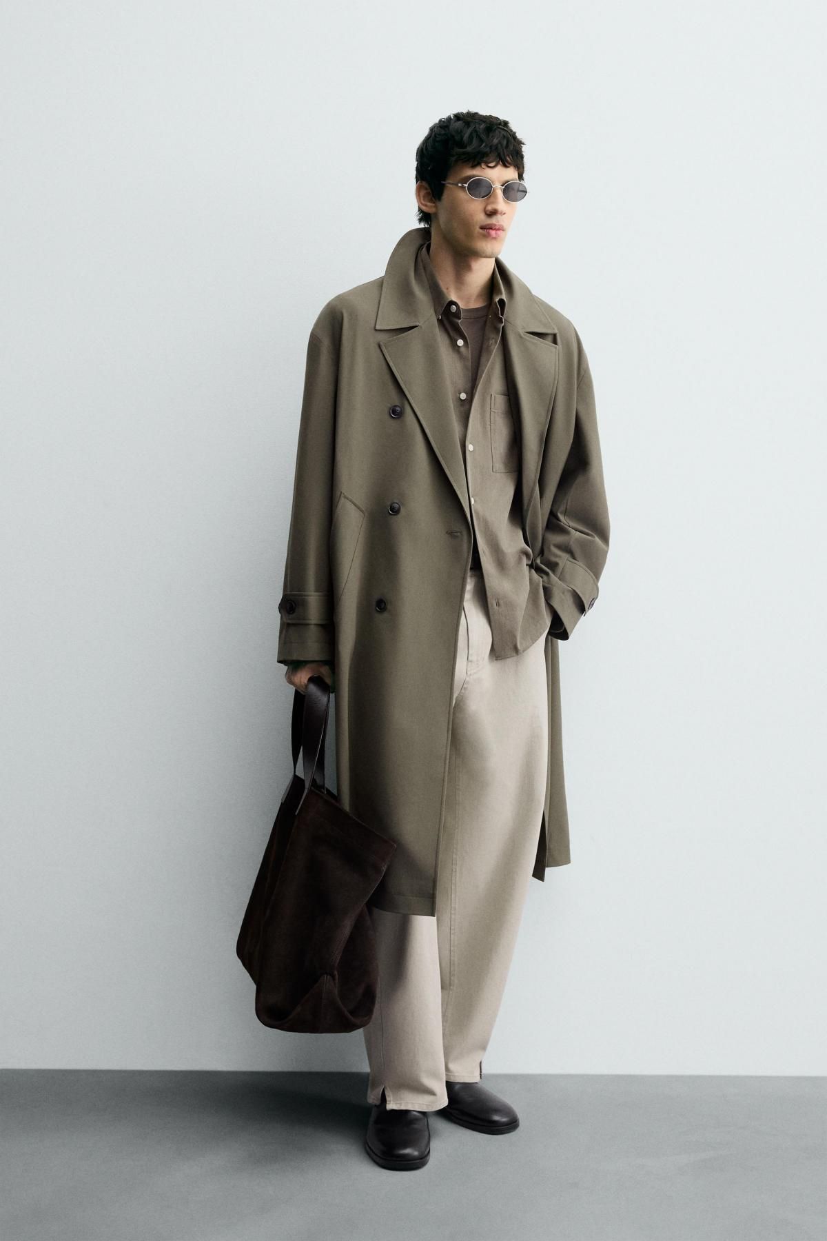 자라 카키 오버사이즈 더블브레스트 트렌치코트 6861/495 TAUPE GREY - 상세 이미지 2