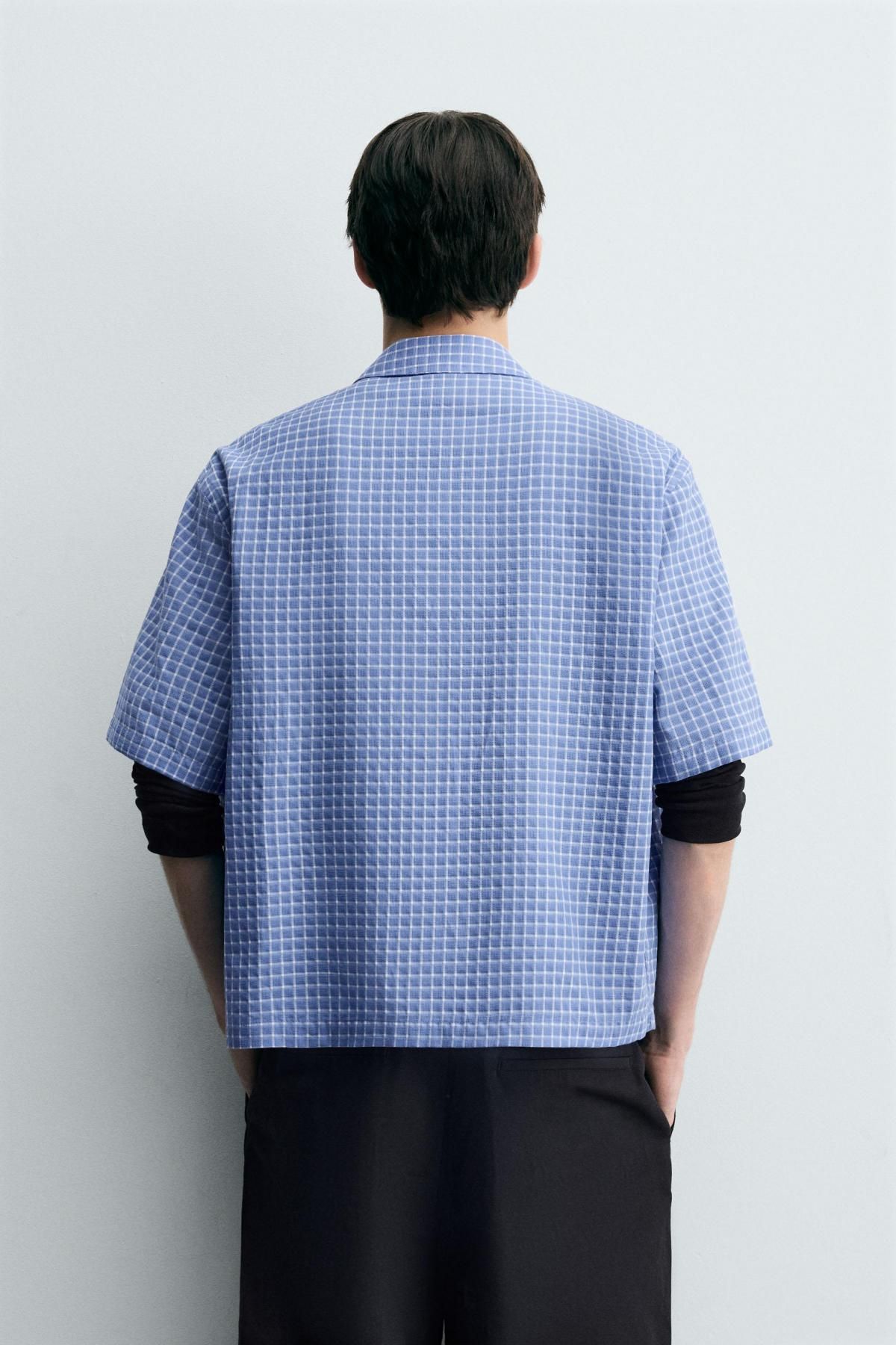 자라 박시핏 체크 코튼 캐주얼 반팔 셔츠 5679/101 BLUE - 상세 이미지 4