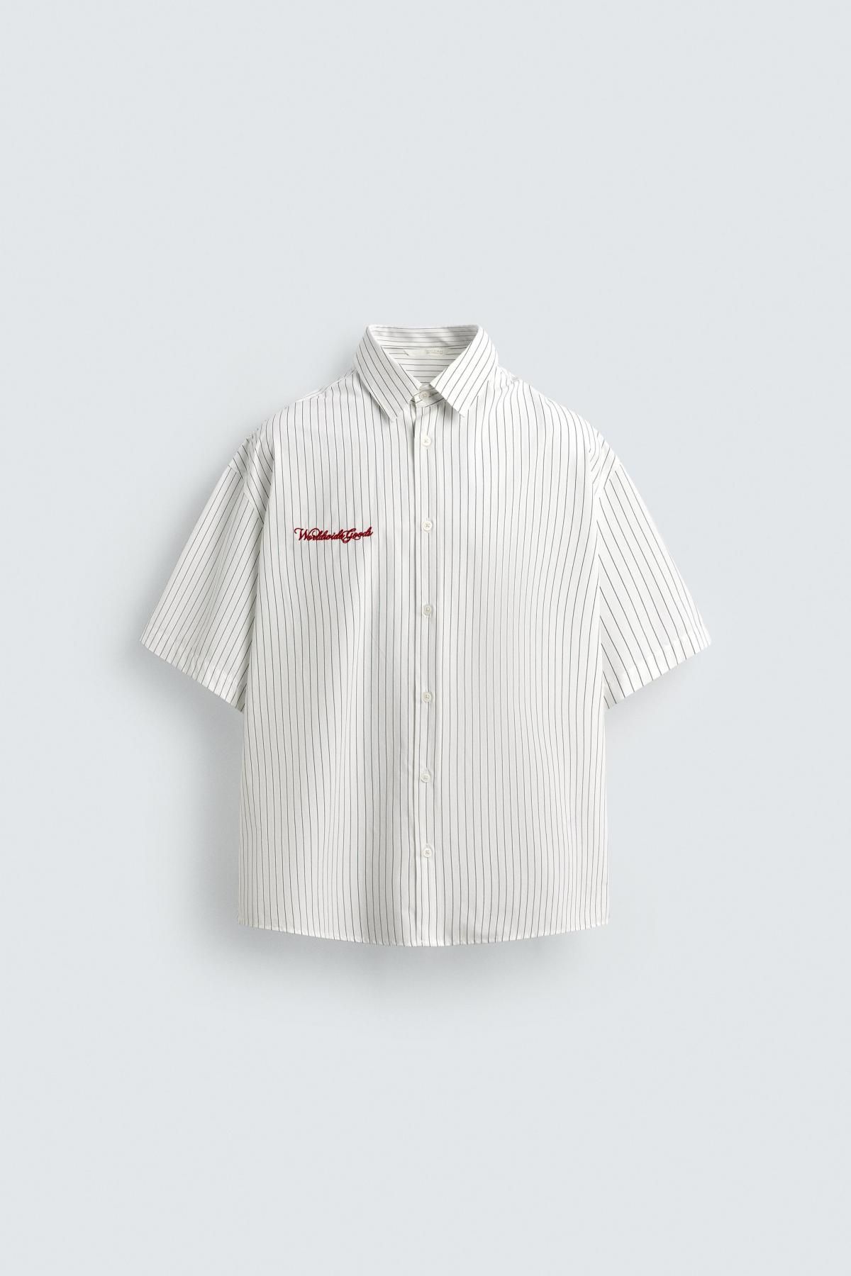 자라 스트라이프 코튼 레귤러핏 자수 반팔 셔츠 6085/305 STRIPED - 메인 이미지