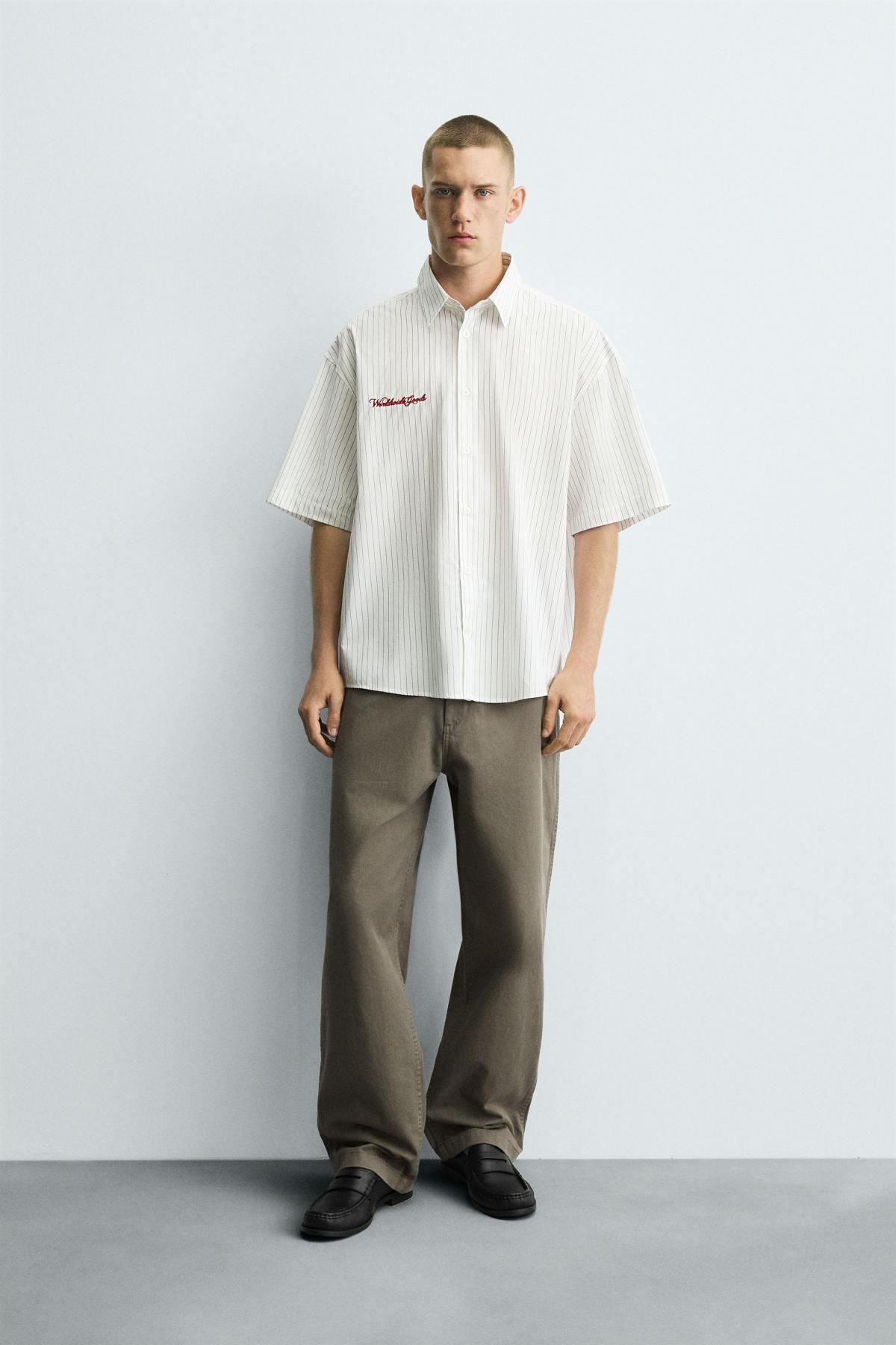 자라 스트라이프 코튼 레귤러핏 자수 반팔 셔츠 6085/305 STRIPED - 상세 이미지 2