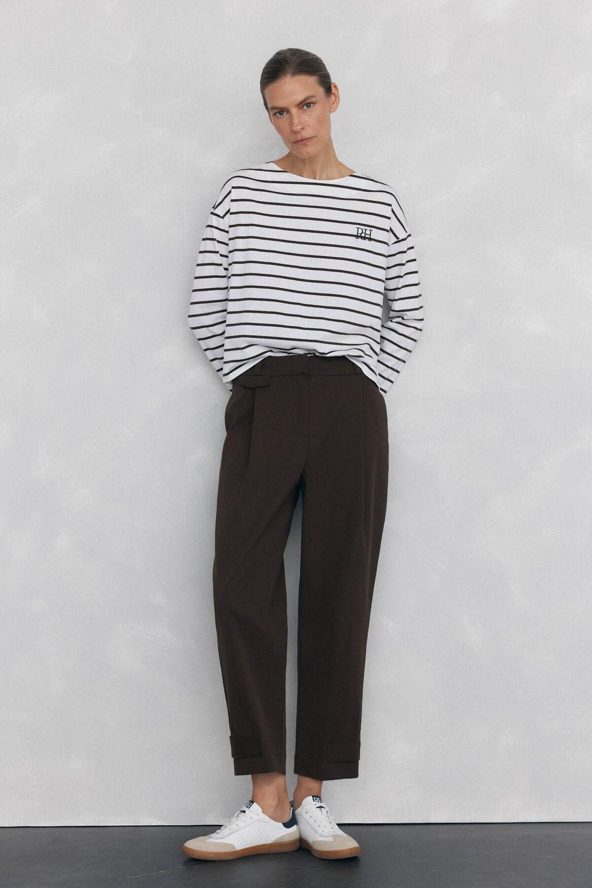 페드로 델 이에로 스트라이프 오버핏 보트넥 긴팔 티셔츠 8622525 BLANCO - 상세 이미지 2