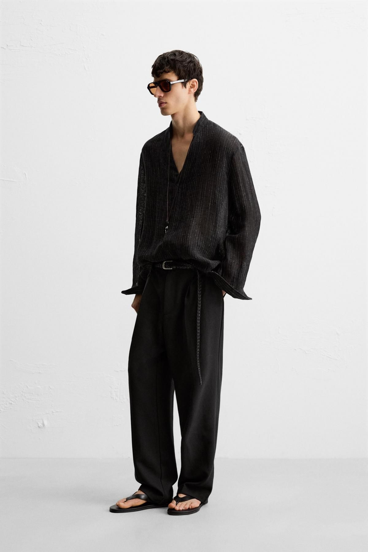 자라 세미 시스루 텍스처 긴팔 셔츠 5771/289 BLACK - 상세 이미지 5