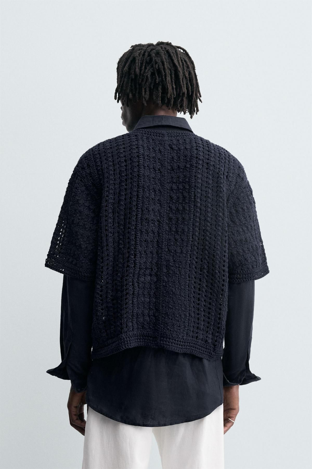 자라 크로셰 오픈니트 크롭 반팔 티셔츠 7200/234 NAVY BLUE - 상세 이미지 4