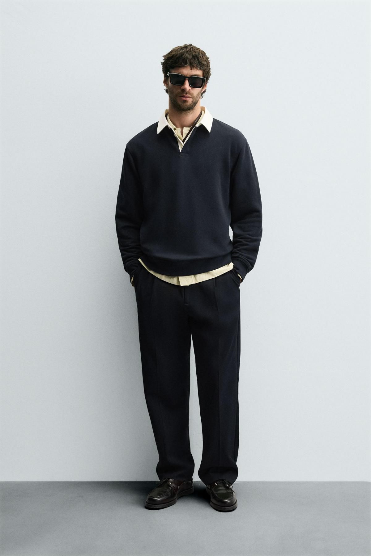 자라 배색카라 테크니컬 긴팔 폴로 스웨트셔츠 0526/310 NAVY BLUE - 상세 이미지 2